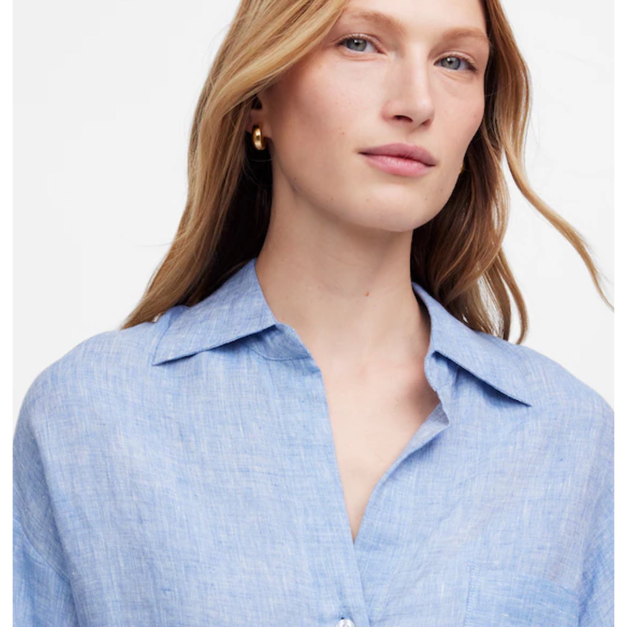 MADEWELL Shirred Button Up Linen Shirt Women’s Sz Small Sunfaded Blue Top NWT