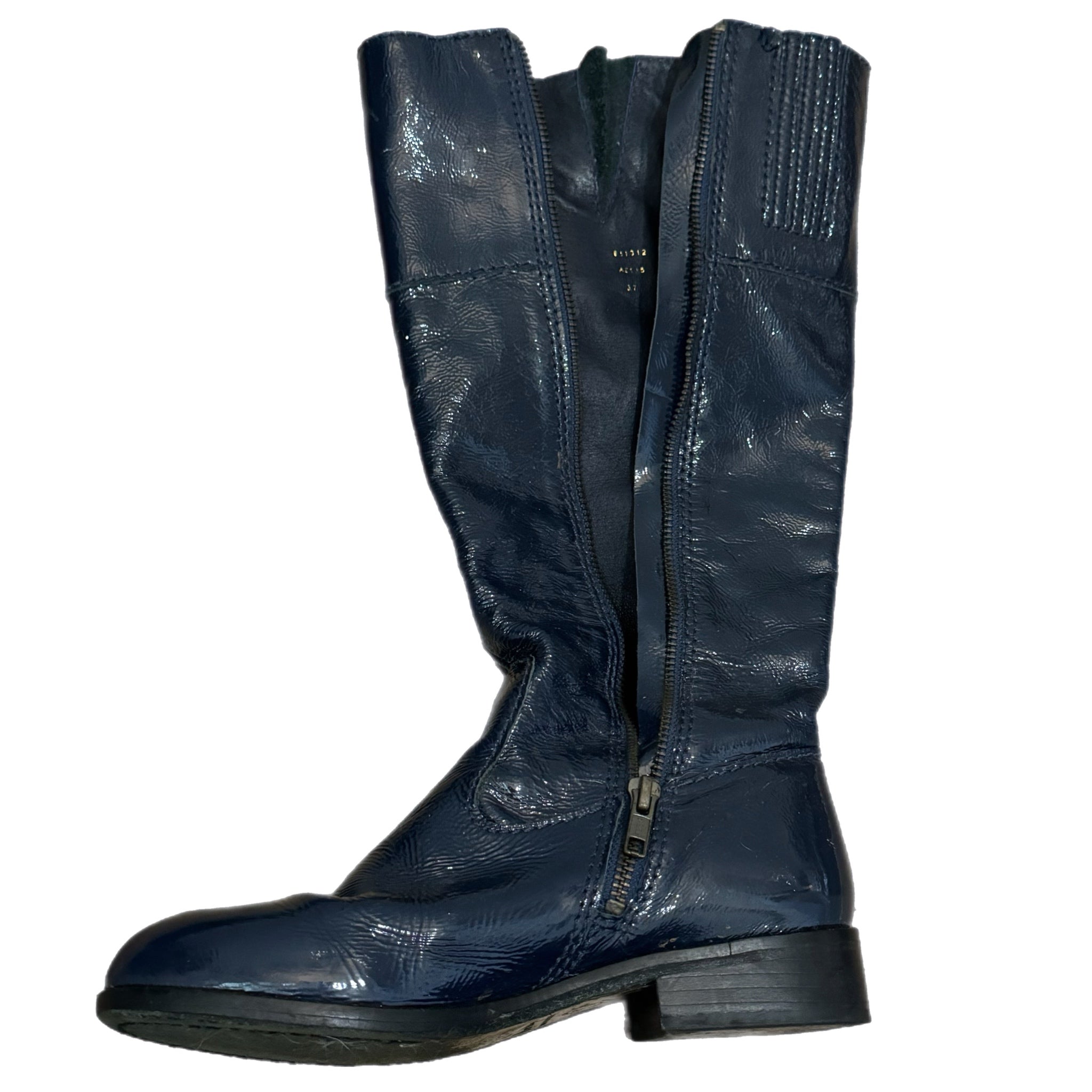 BODEN Genuine Leather Knee High Boots In Classic Navy US Sz 6.5 Made in Brazil