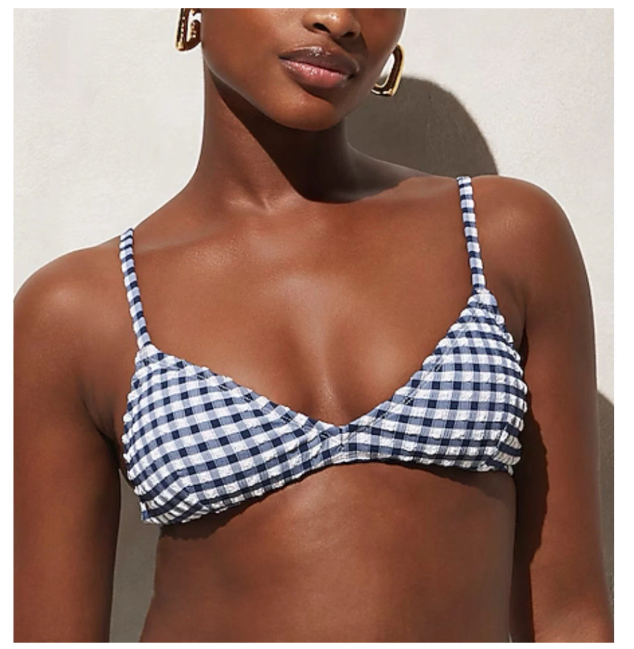 J. CREW French Bikini Top Gingham Textured Triangle Classic NWT Women’s Sz XL
