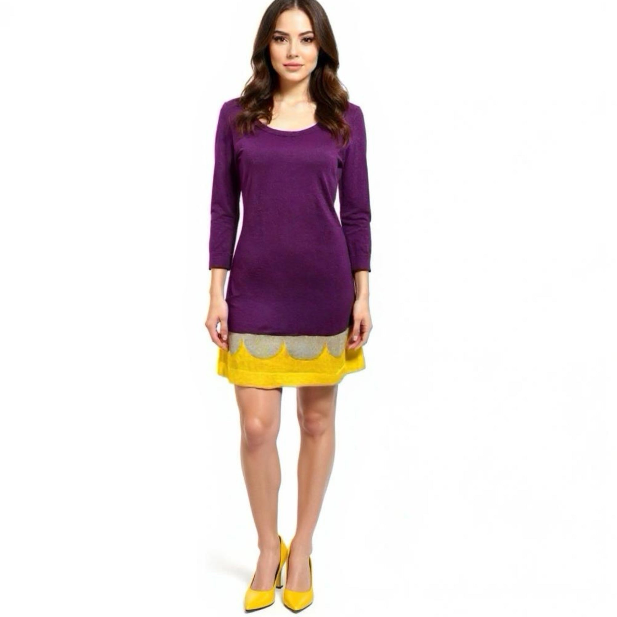 BODEN Purple Sweater Dress Womens Cashmere Angora Blend Scallop Mod Retro Sz 6