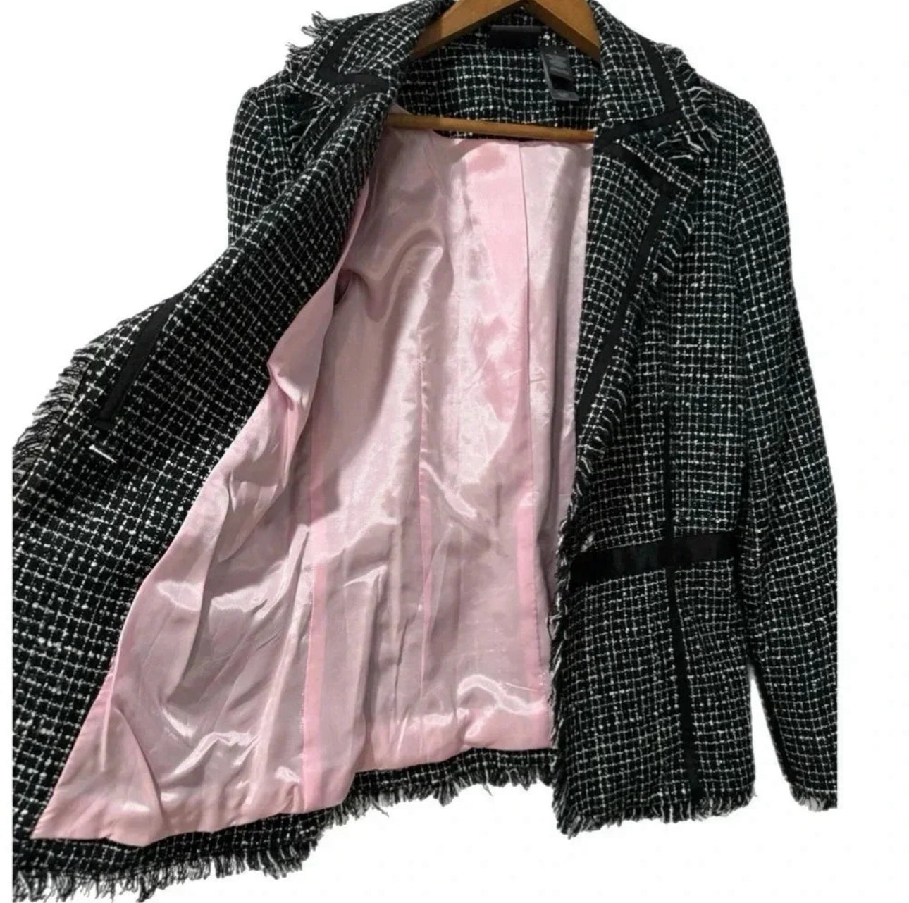BISOU BISOU Michelle Bohbot Black & White Tweed Blazer Jacket Sz 6 Small