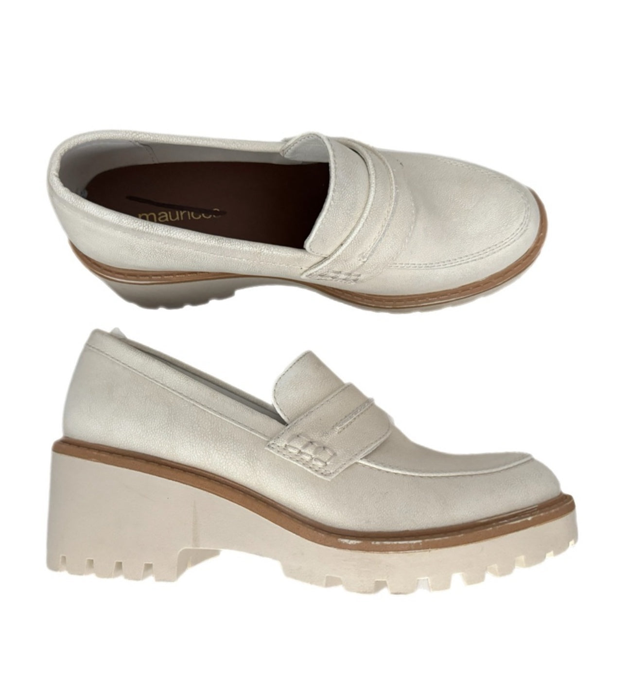 Maurices SuperCush Sydney Loafers Preppy 90s Style Vegan Leather in Cream Sz 6