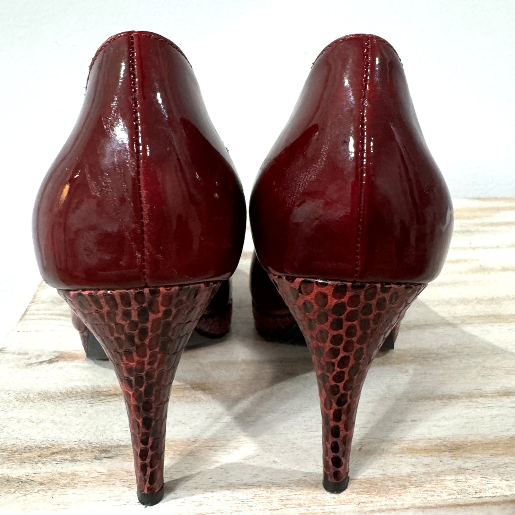 Enzo Angiolini High Heels Women’s Merlot Snake Skin Vegan Patent Leather Sz 6