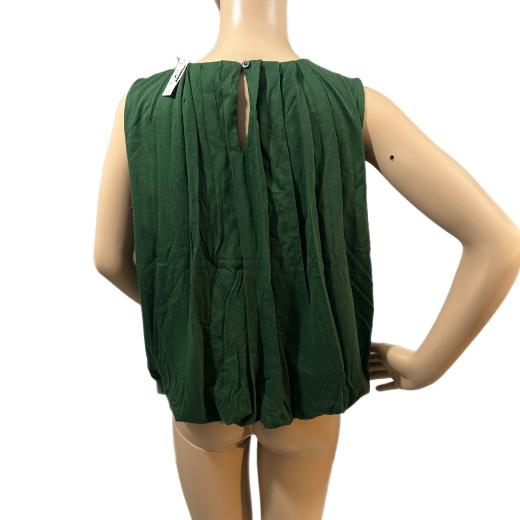 MADEWELL Sleeveless Crewneck Bubble Tank Top Sz XXS (Fits XS) Green Pleated New