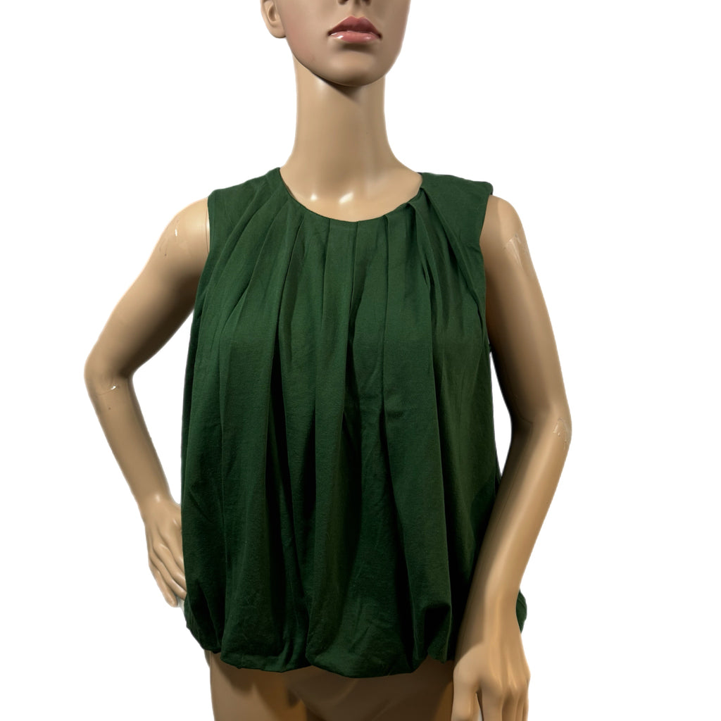 MADEWELL Sleeveless Crewneck Bubble Tank Top Sz XXS (Fits XS) Green Pleated New