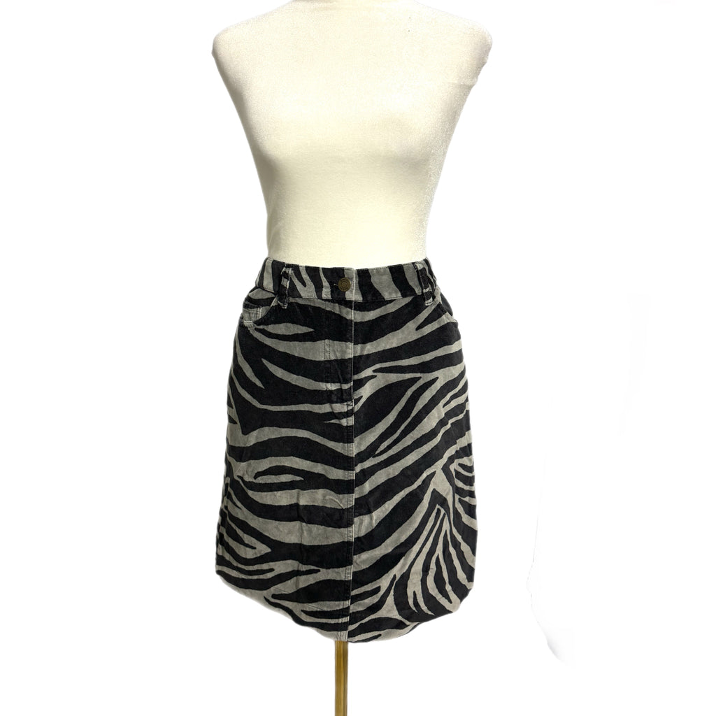 Boden Velvet Womens Sz 8 Zebra Print Skirt Mod Cotton Black Gray Mini Pencil