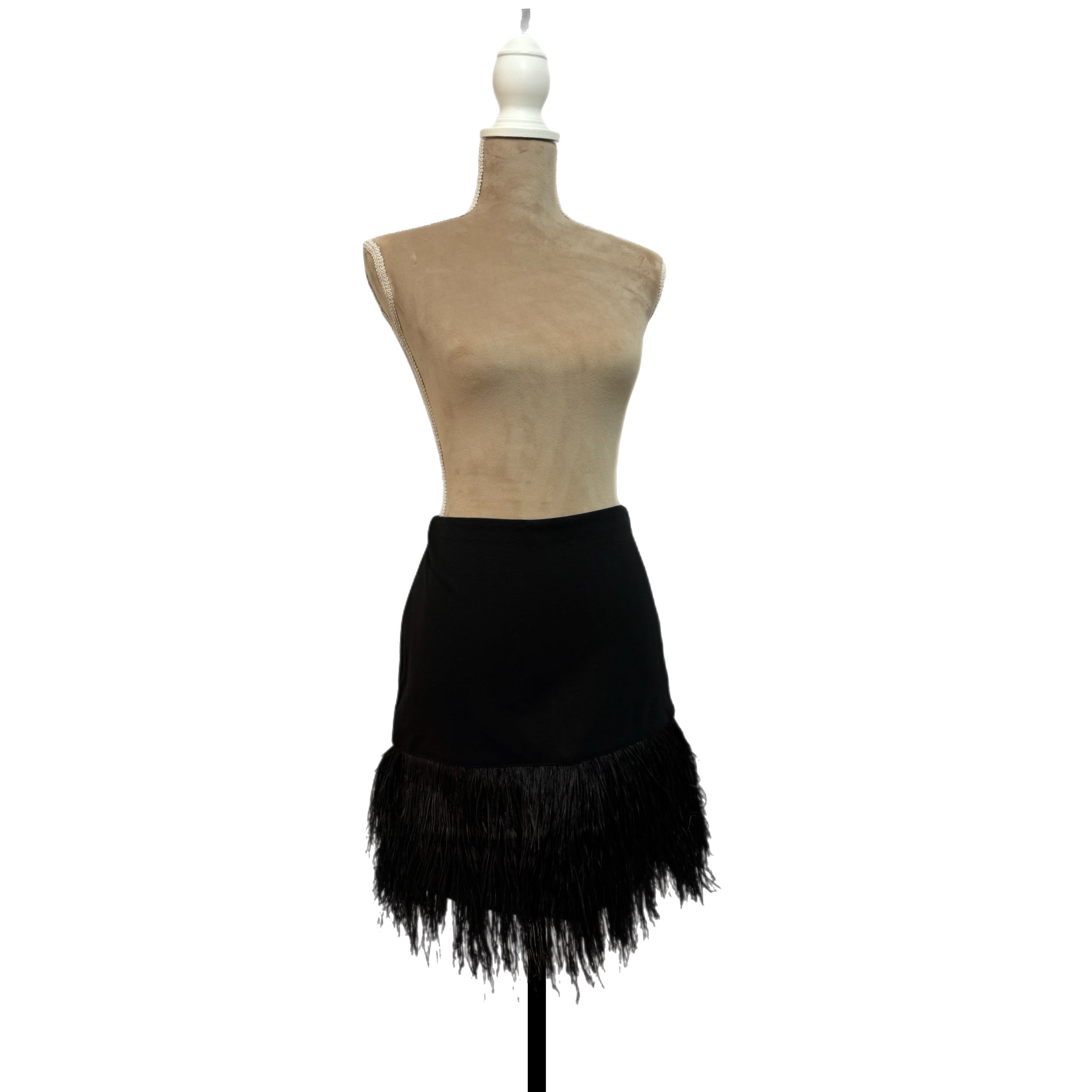 Ann Taylor Skirt Genuine Ostrich Feather Mini Black Ponte Women Sz 4 MSRP $298
