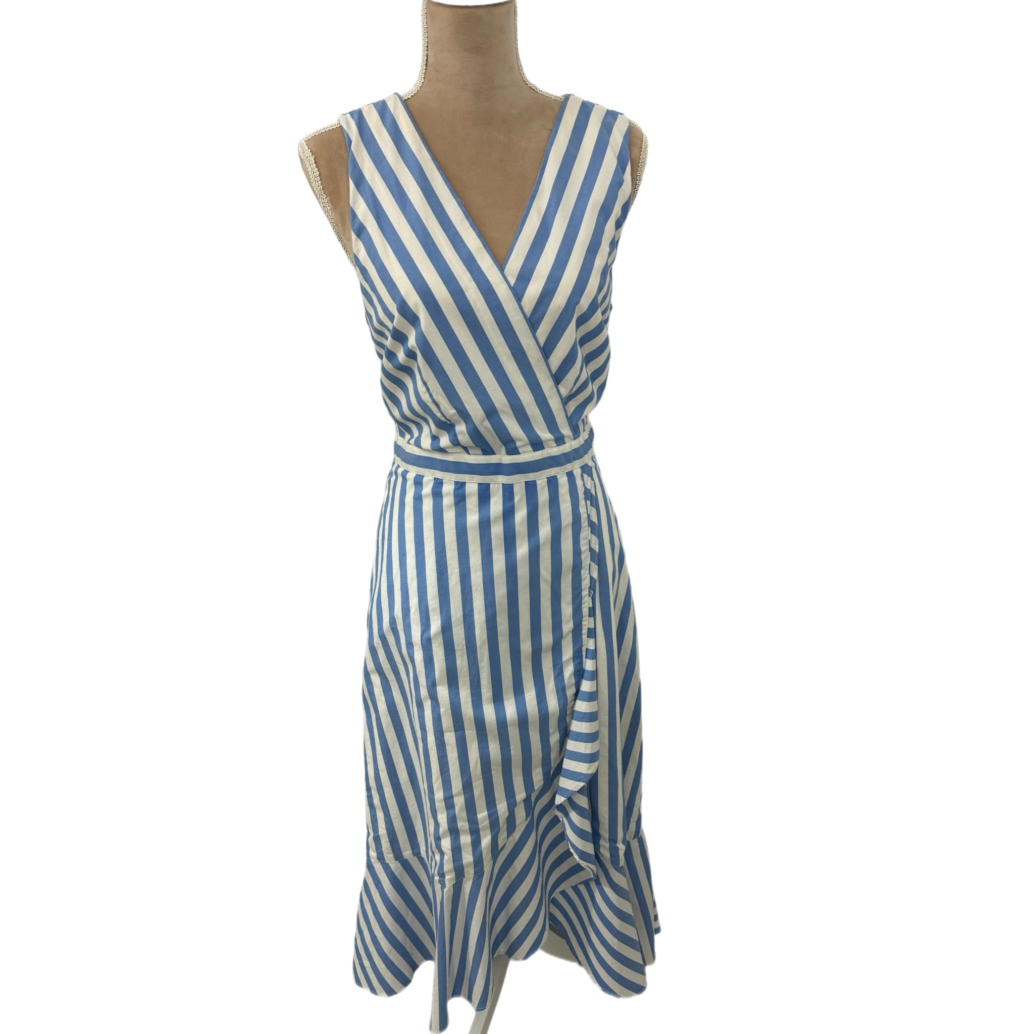 J.CREW Coastal Chic V Neck Dress Cotton Poplin Midi Ruffle Hem Women’s Sz 10