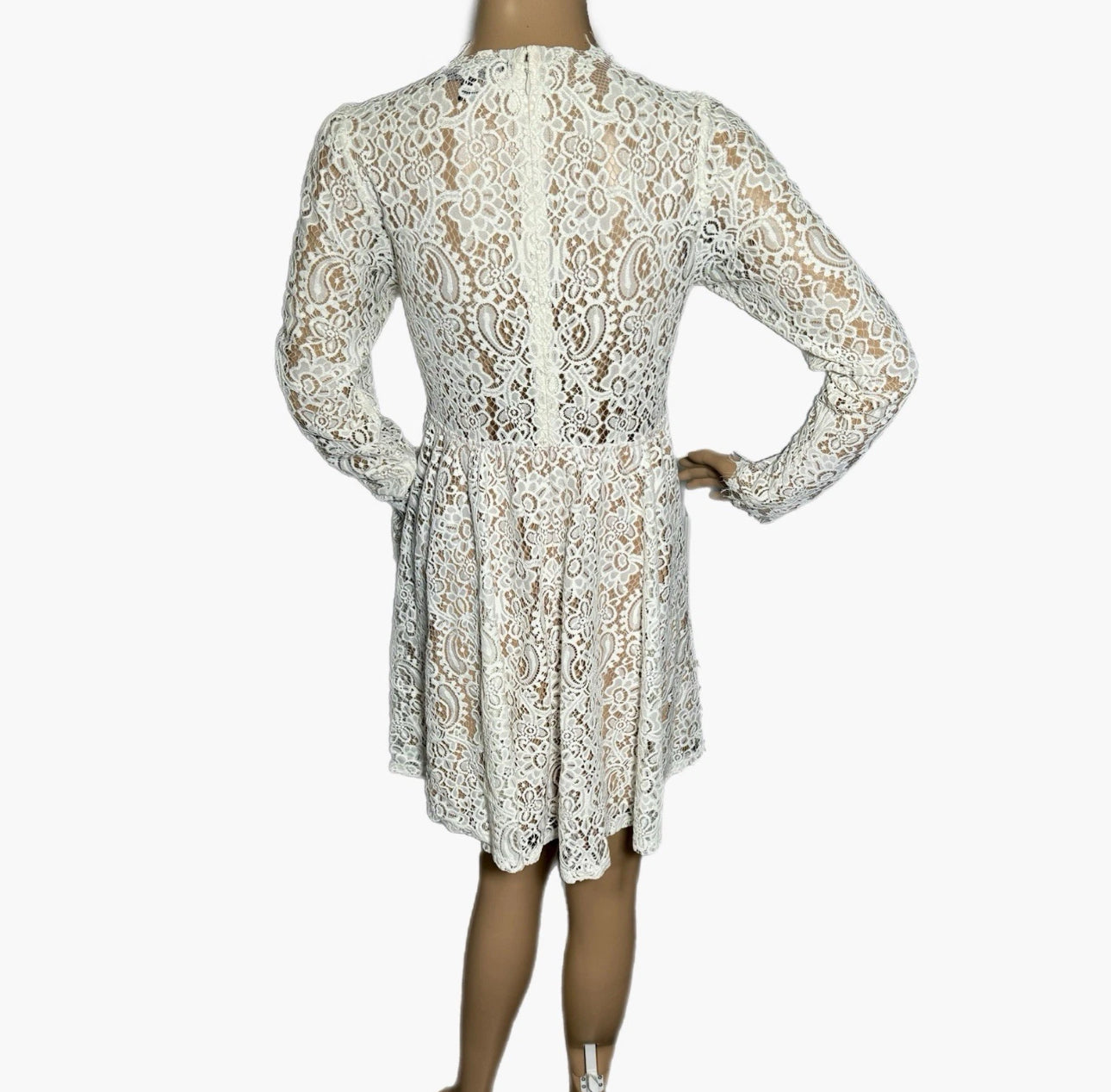 FOR LOVE & LEMONS Charlie Dress White Lace Long Sleeve Hippie Chic Mini Sz S