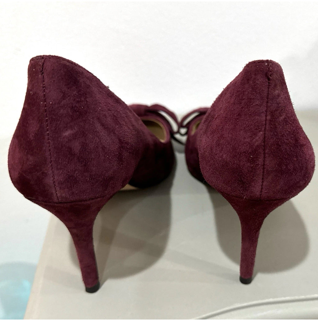 ANN TAYLOR Burgundy Suede Heels Pointy Toe Classic with Bow Detail Women’s Size 9