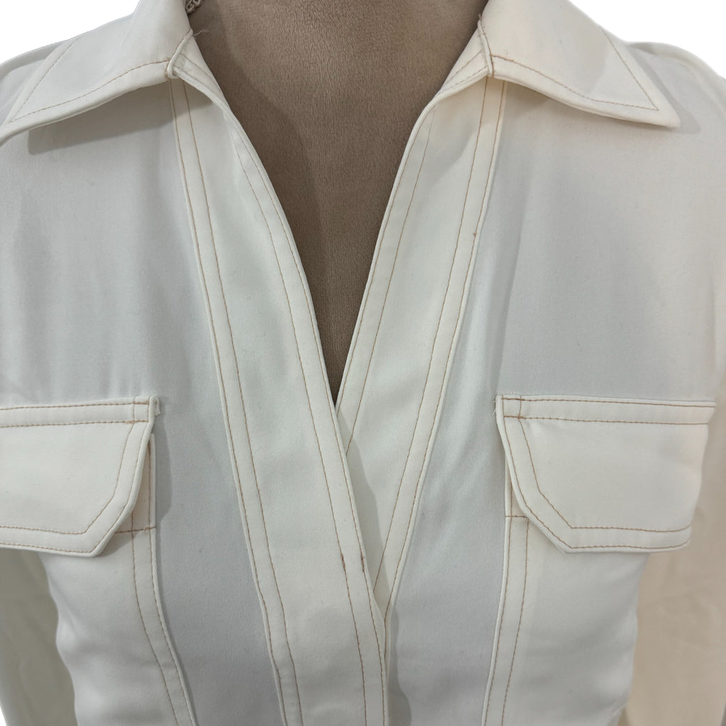 MADEWELL Contrast Stitch Popover Blouse XS White Ivory Long Sleeve MSRP $118 New