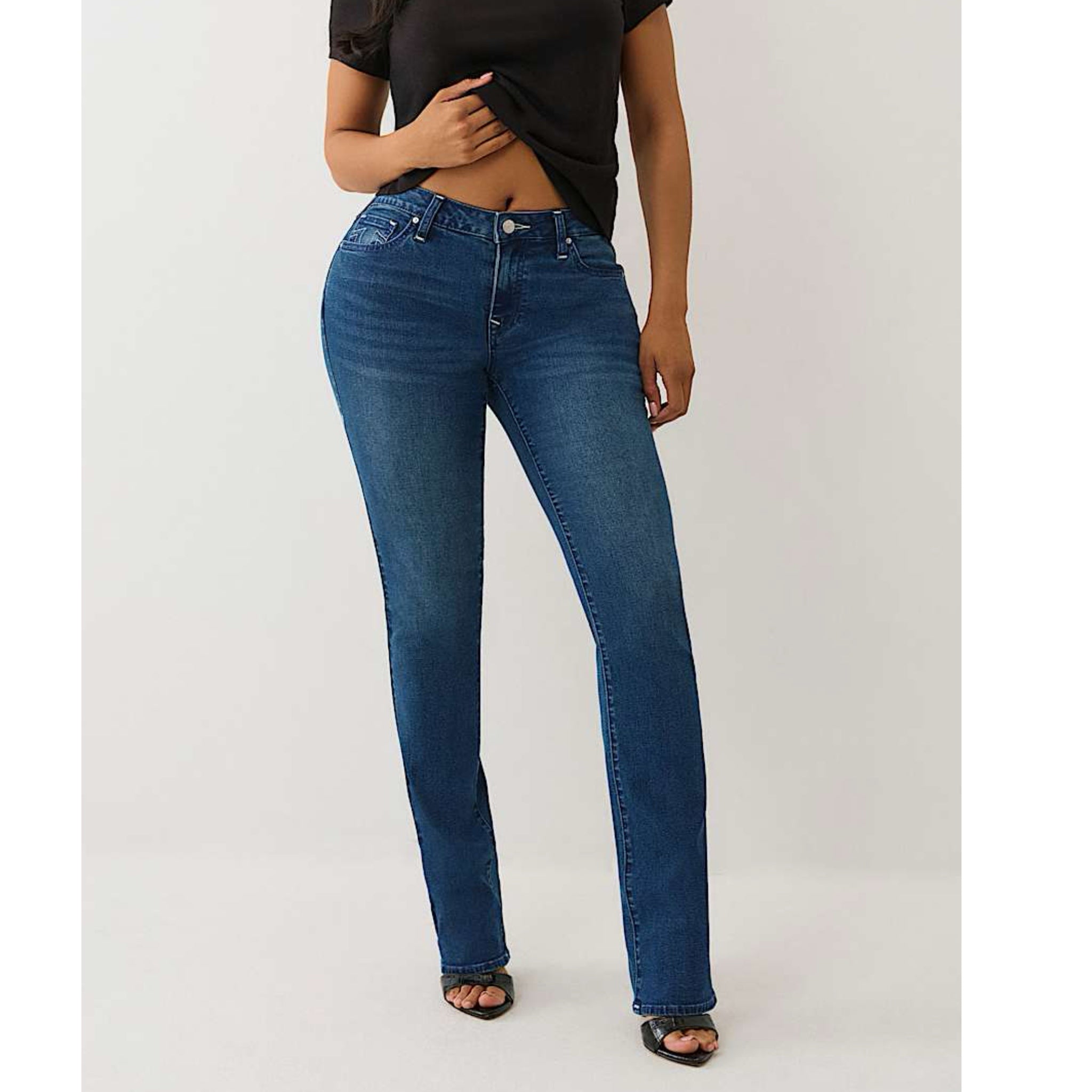 TRUE RELIGION Women’s Billie Straight Jeans Sz 34 Mid Rise 33.5” Inseam Slimming