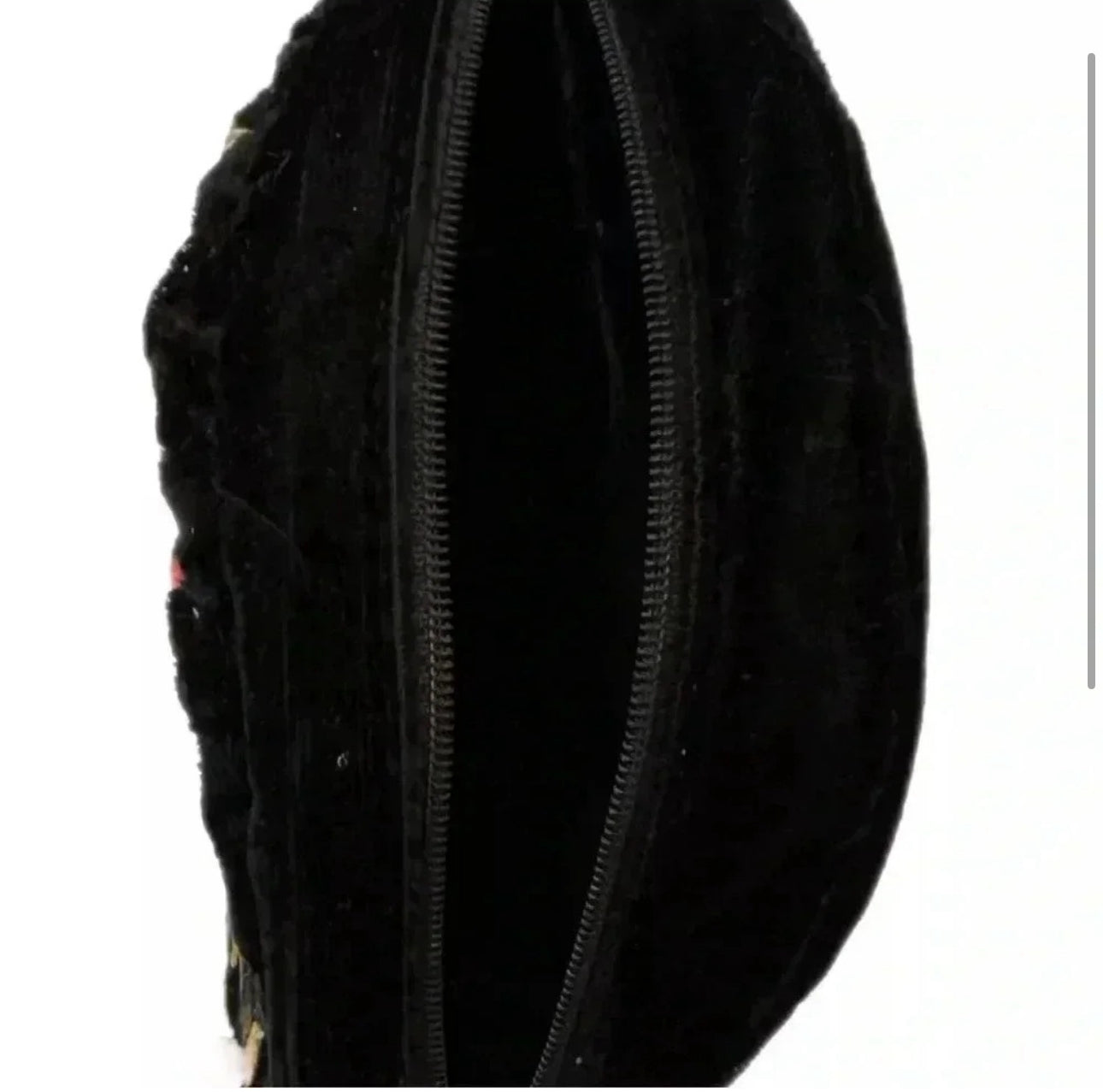Vintage Beautifully Embroidered Black Velvet Makeup Bag – Zip Pouch 7”