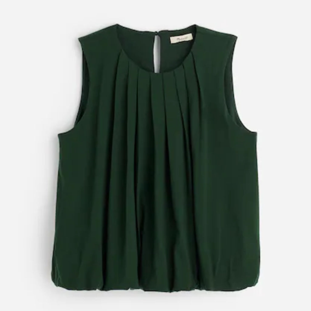 MADEWELL Sleeveless Crewneck Bubble Tank Top Sz XXS (Fits XS) Green Pleated New