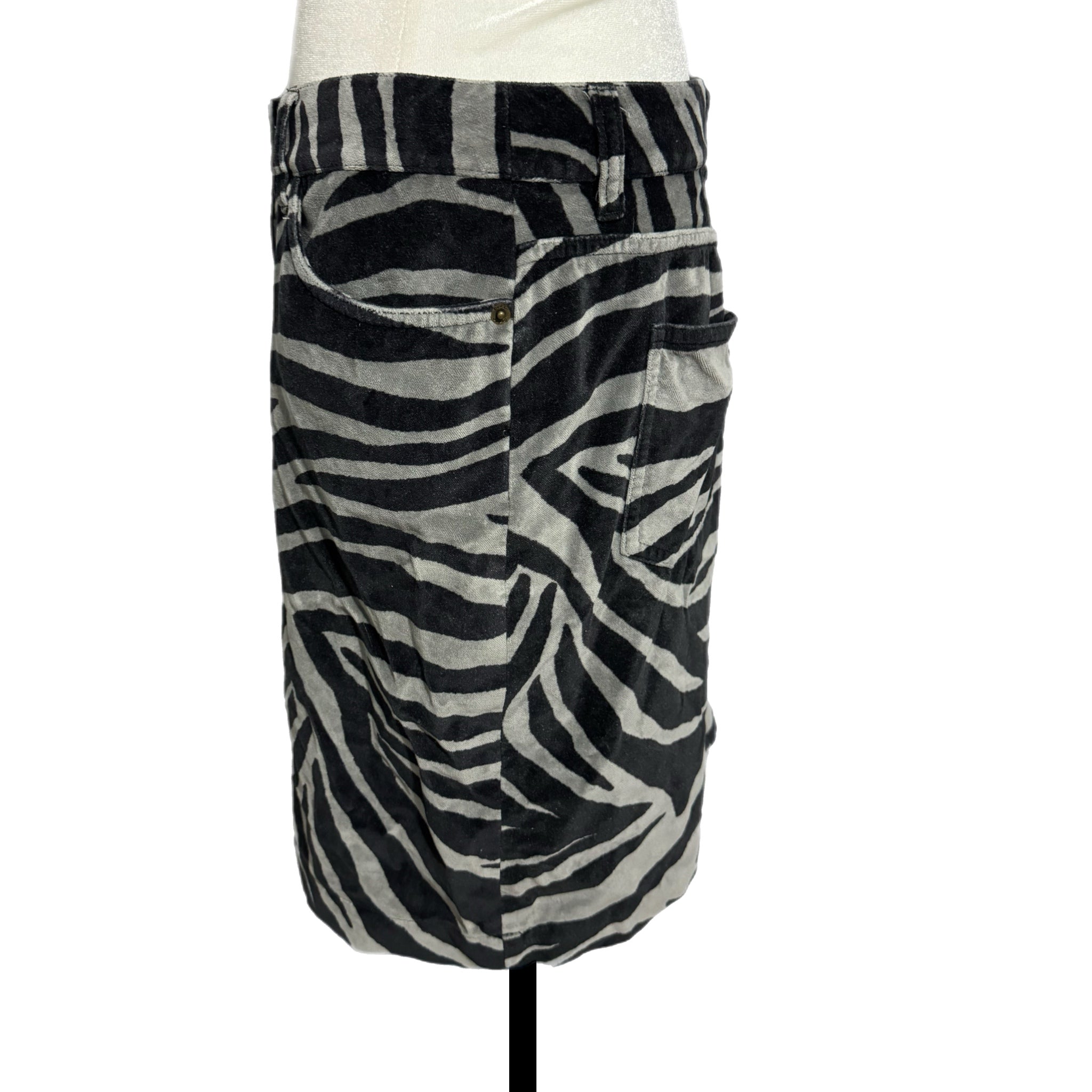 Boden Velvet Womens Sz 8 Zebra Print Skirt Mod Cotton Black Gray Mini Pencil