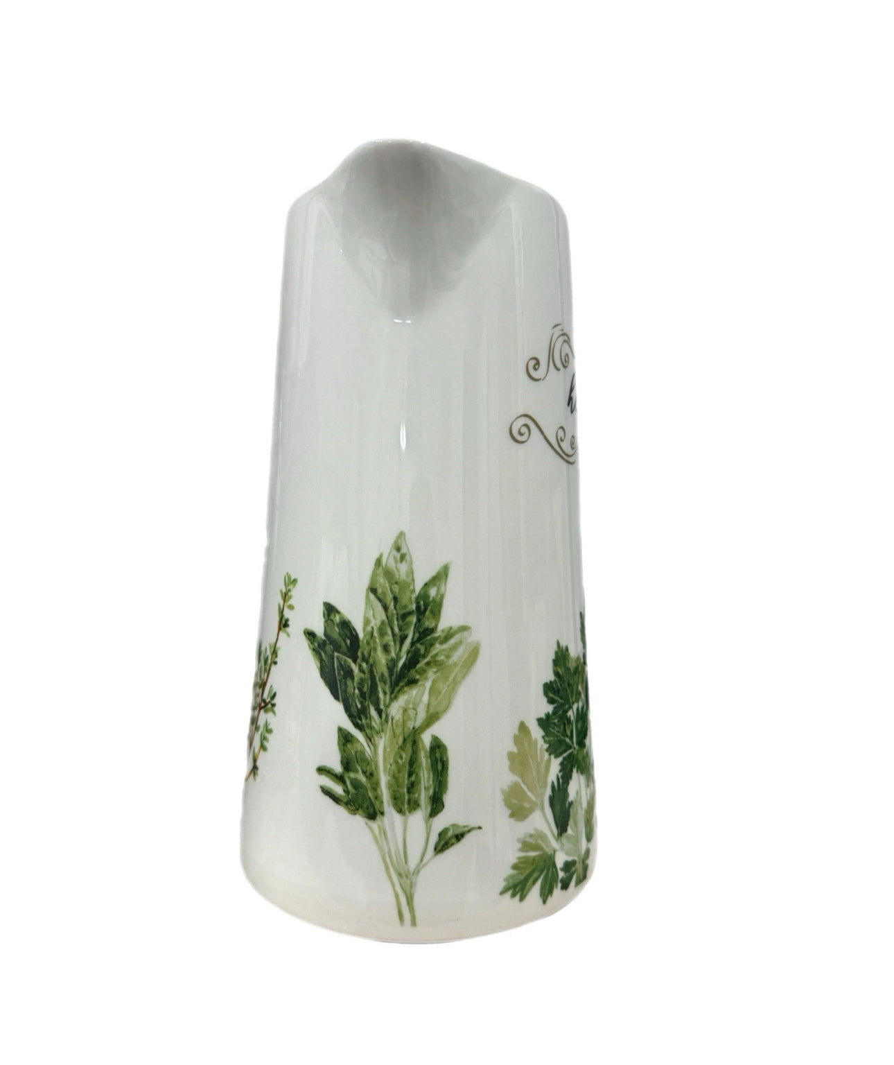 New Ceramic Pitcher Herbs Botanical Painted Green White 9.5”