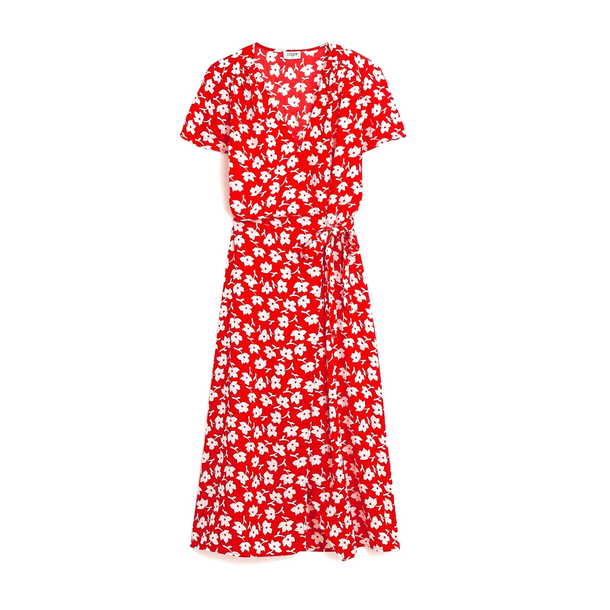 NWT J.Crew Drapey Twill Midi Wrap Dress Red Floral Size 20 Women’s Short Sleeve