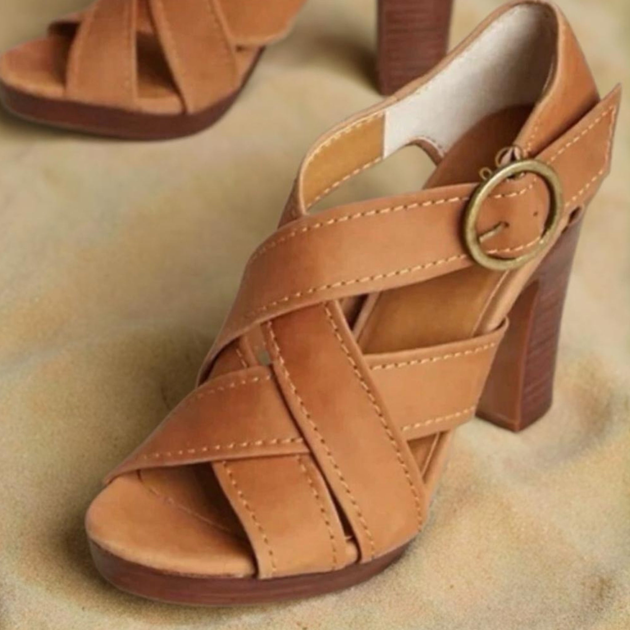 Seychelles Route Heels Brown Leather Sandals From Anthropologie  Sz 7.5