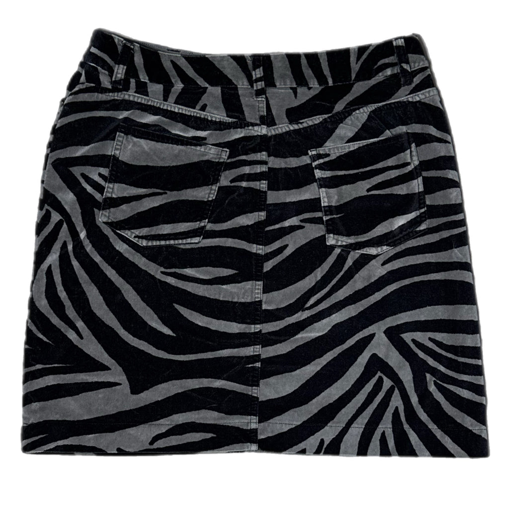 Boden Velvet Womens Sz 8 Zebra Print Skirt Mod Cotton Black Gray Mini Pencil