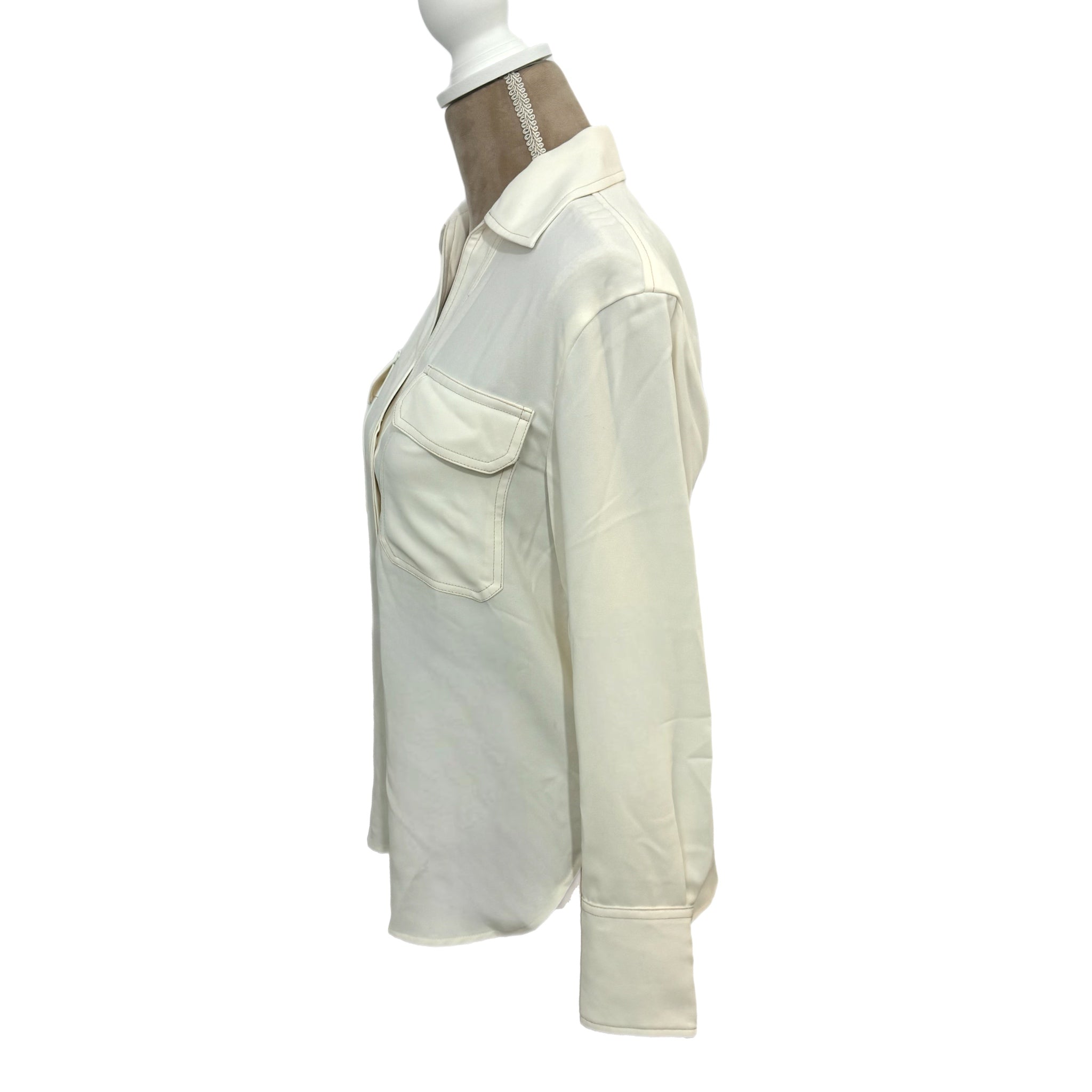 MADEWELL Contrast Stitch Popover Blouse XS White Ivory Long Sleeve MSRP $118 New
