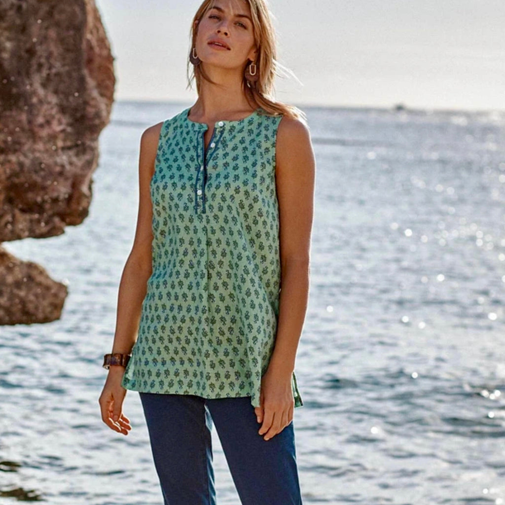J. Jill Linen Tank Blouse Multi Green Floral Women’s Sz 2X Coastal Preppy