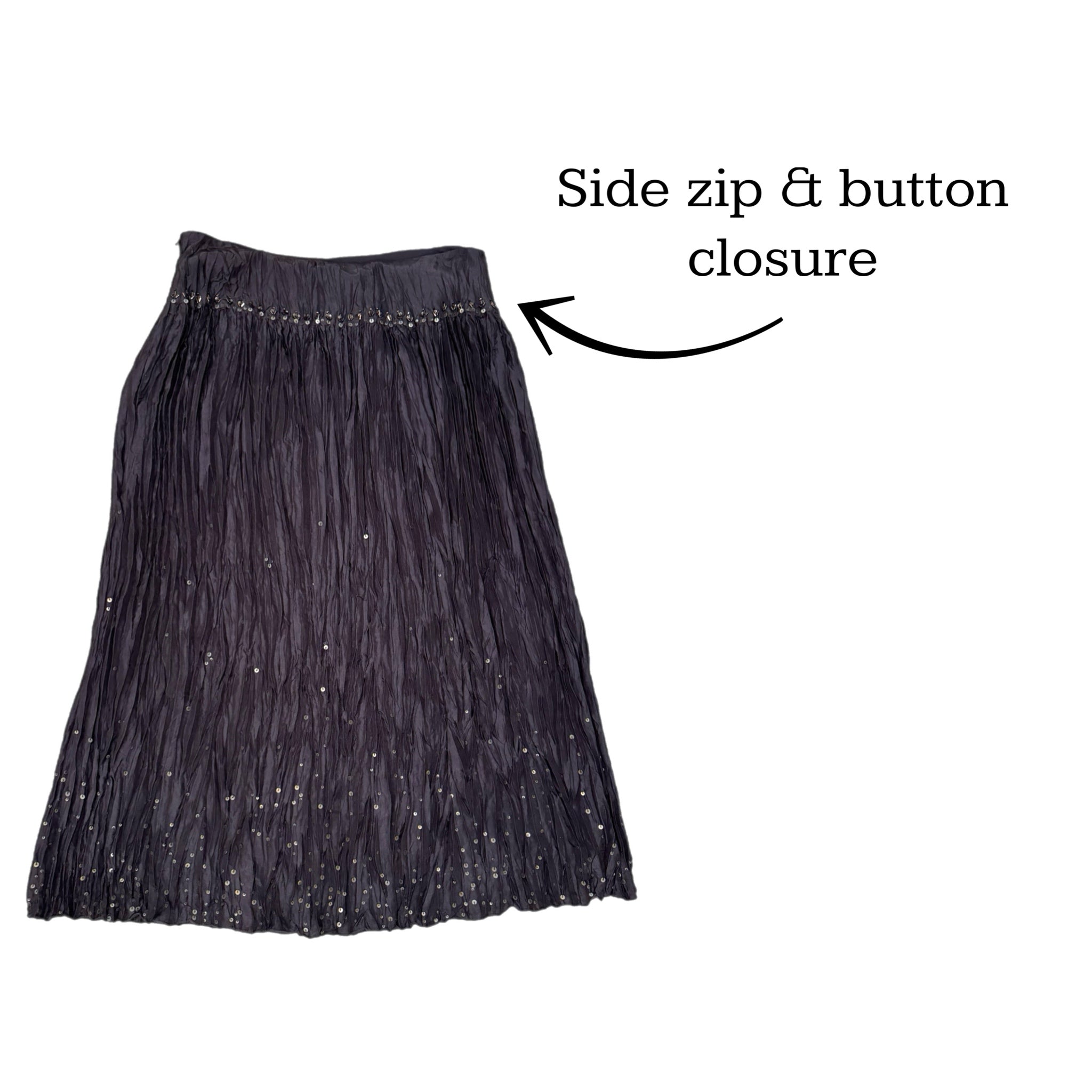 TALBOTS Petites Pure Silk Skirt Dark Evening Brown Crinkle Sequin Whimsy Sz 10