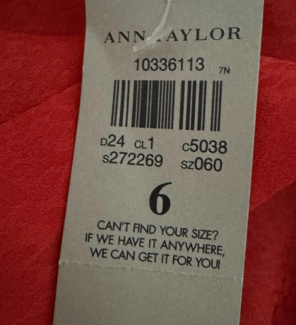 Ann Taylor Crimson Red Blouse Button-Up Top Pleated NWT Sz 6 MSRP $98