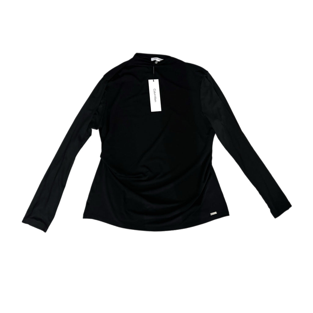 Calvin Klein Modern Essentials Black Blouse NWT Sheer Sleeve Women’s Size L