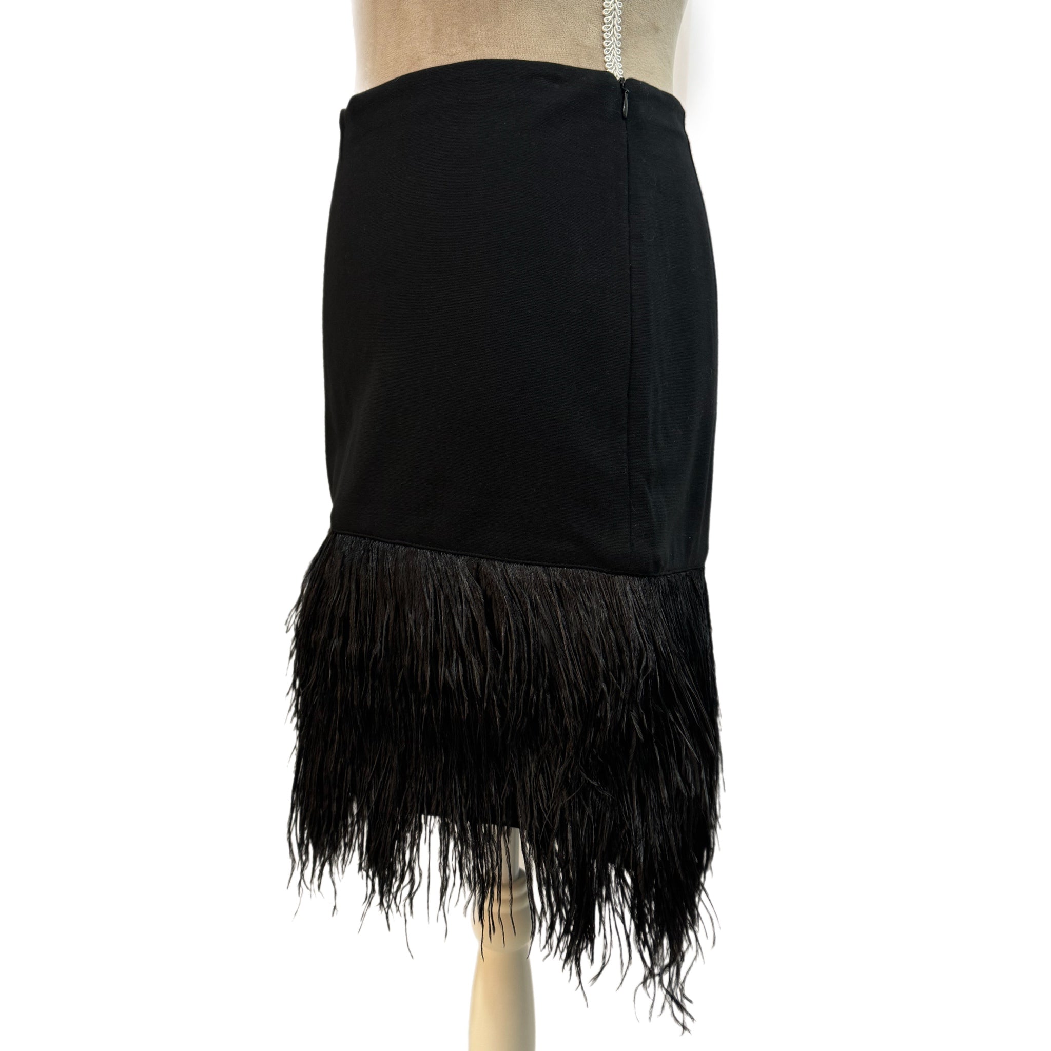 Ann Taylor Skirt Genuine Ostrich Feather Mini Black Ponte Women Sz 4 MSRP $298