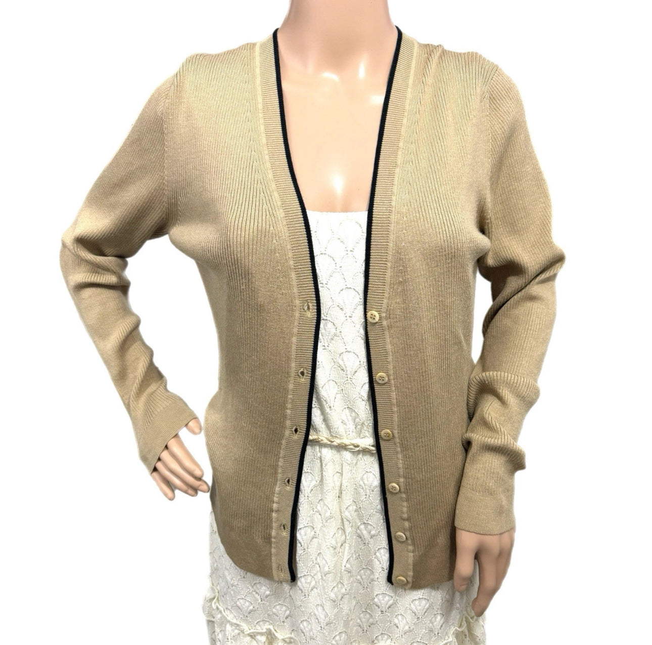 Vintage 90s THE LIMITED Silk Blend Cardigan Sweater Beige Stretch Knit Size M/L