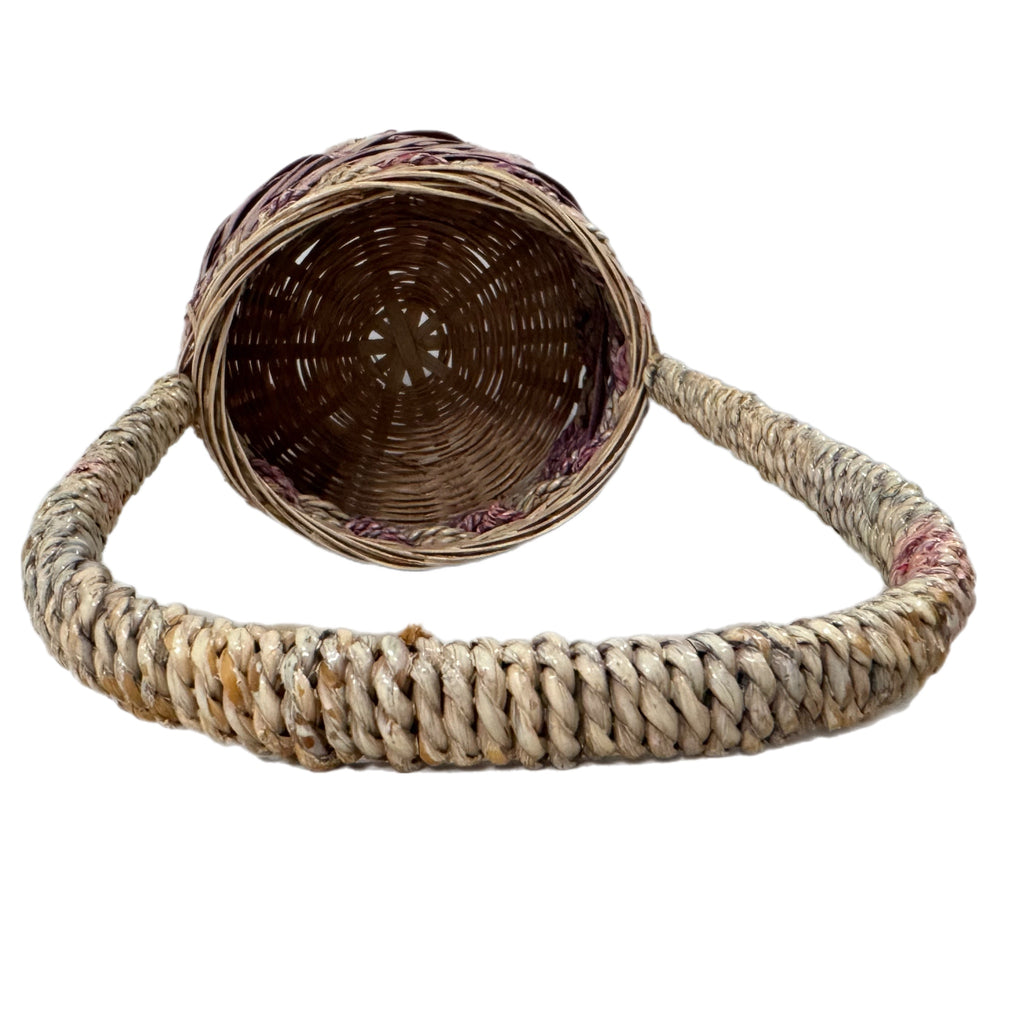 Vintage Basket Cottage House Tall Arched Handle Wicker Woven Twist Design 13x6”