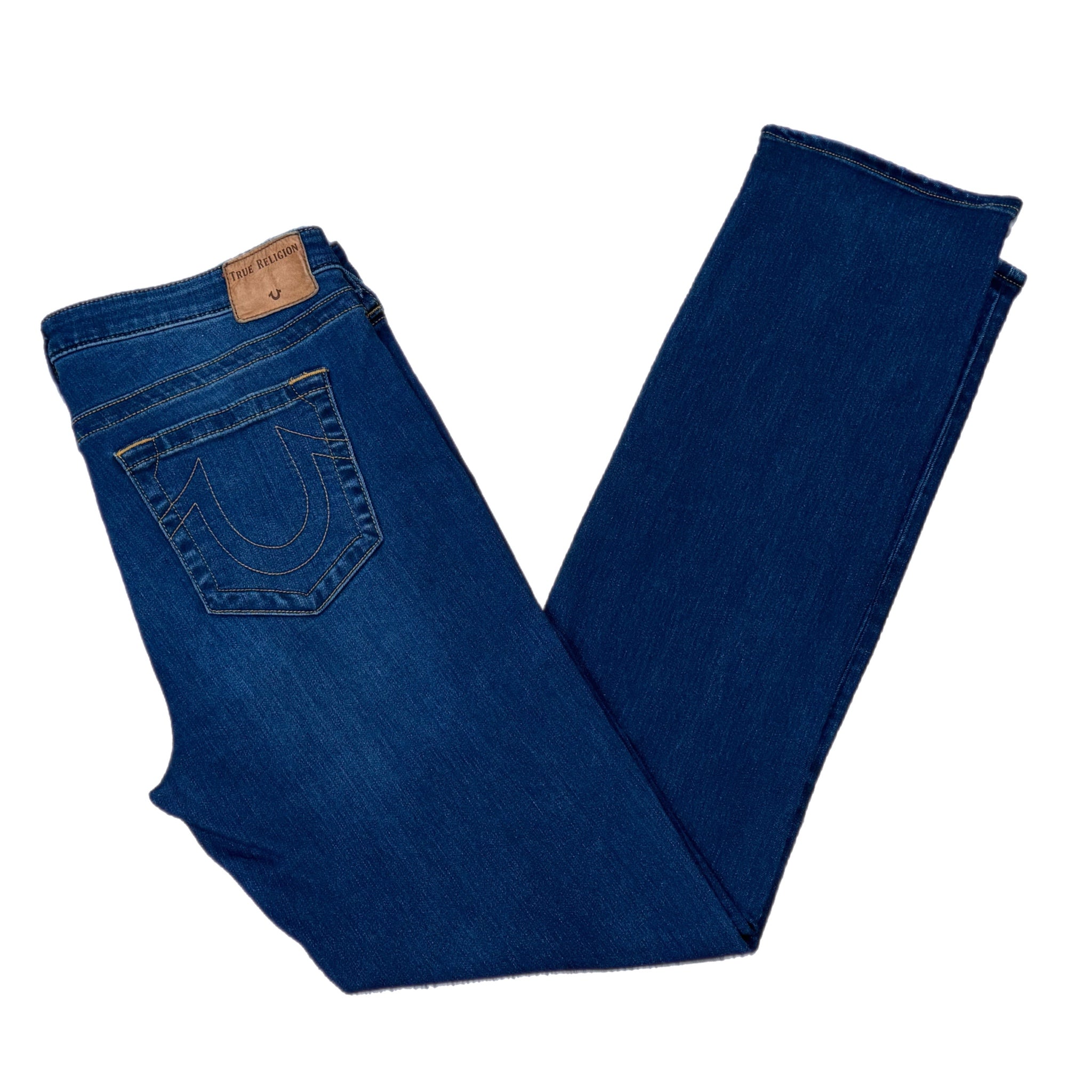TRUE RELIGION Women’s Billie Straight Jeans Sz 34 Mid Rise 33.5” Inseam Slimming