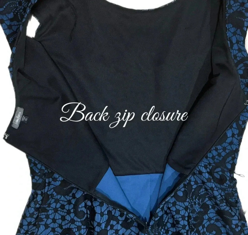 Vintage Neiman Marcus Navy Lace Fit & Flare Cocktail Dress Classic Elegance Sz 10