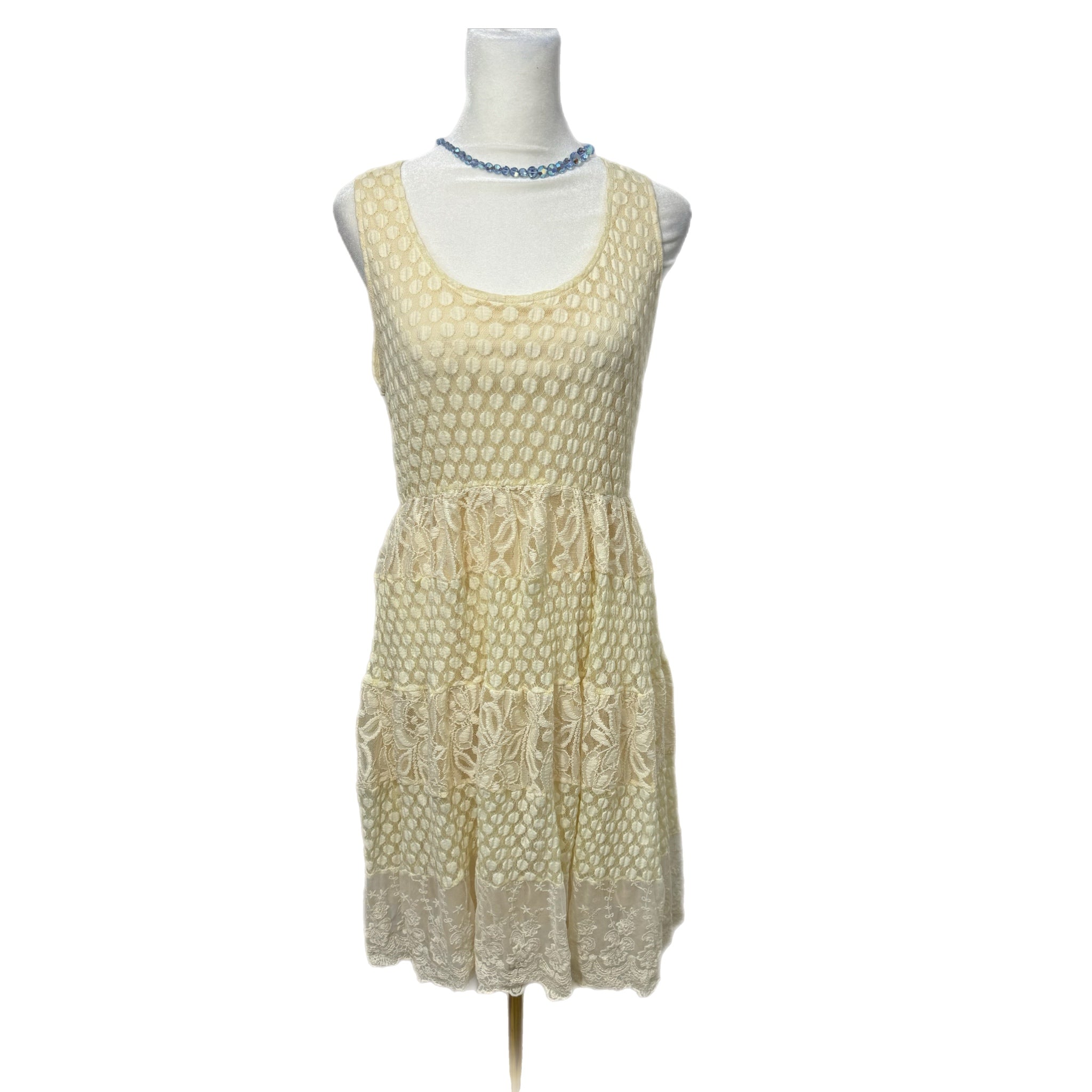 A'reve Anthropologie Boho Dress Women’s Cream Lace Sleeveless Vintage Style Sz M
