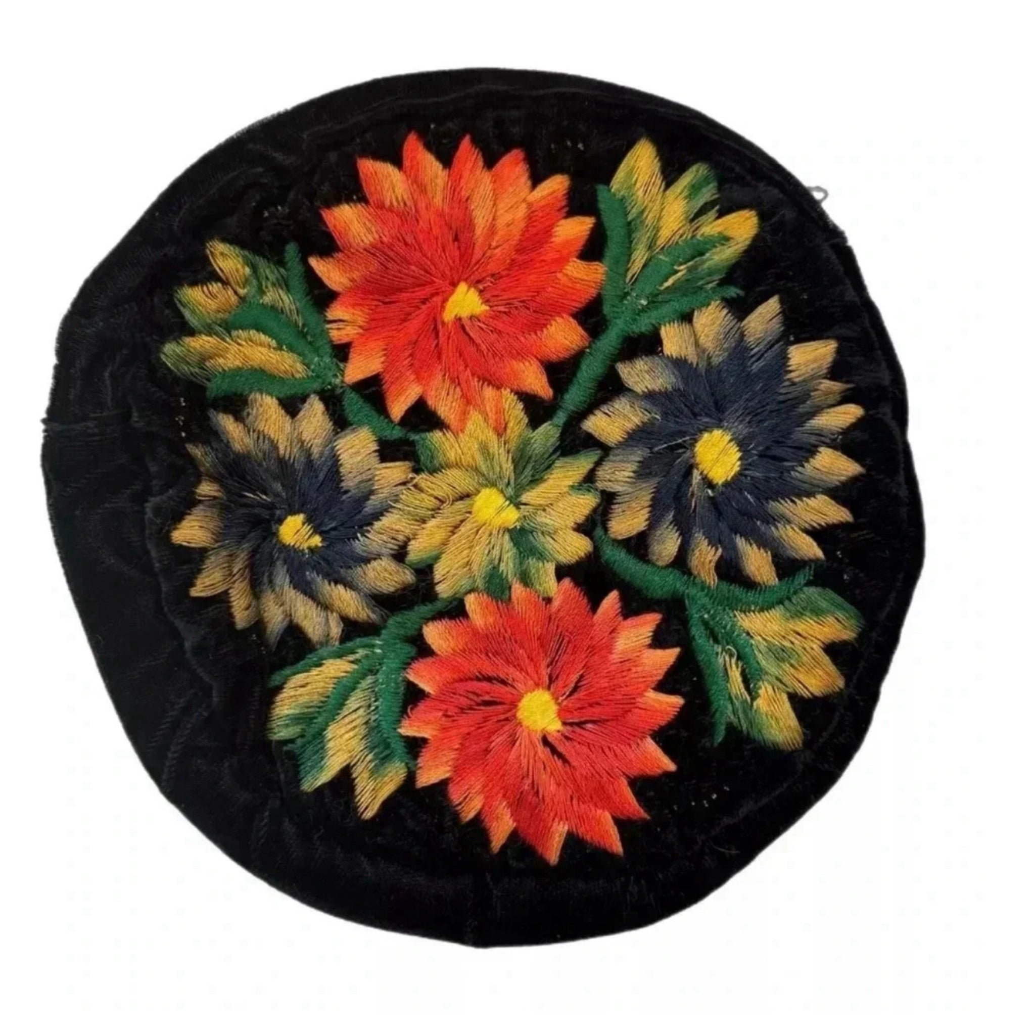 Vintage Beautifully Embroidered Black Velvet Makeup Bag – Zip Pouch 7”