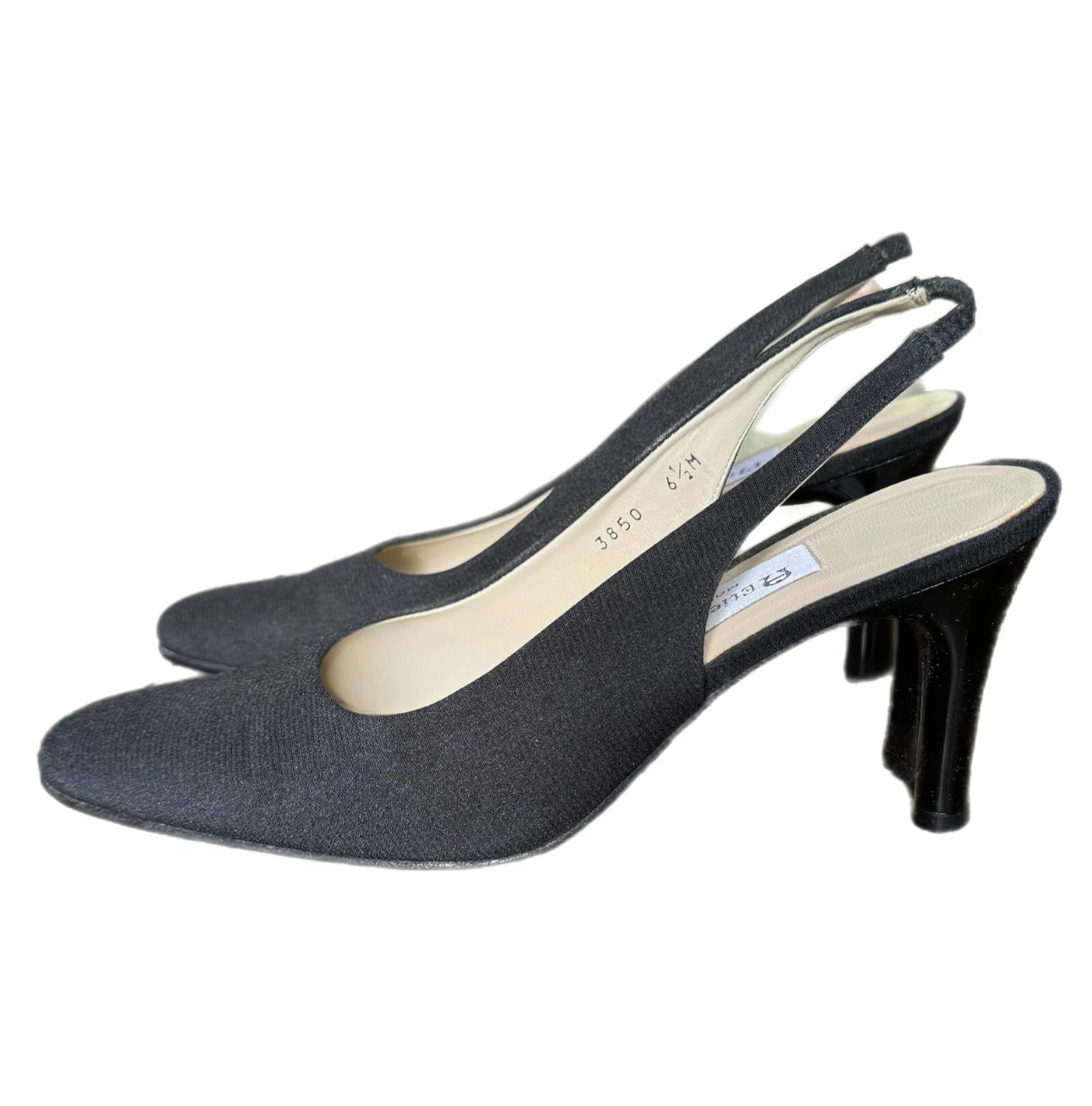 Vintage 90s Etienne Aigner Black Melrose Slingback Heels Leather Sole SPAIN 6.5