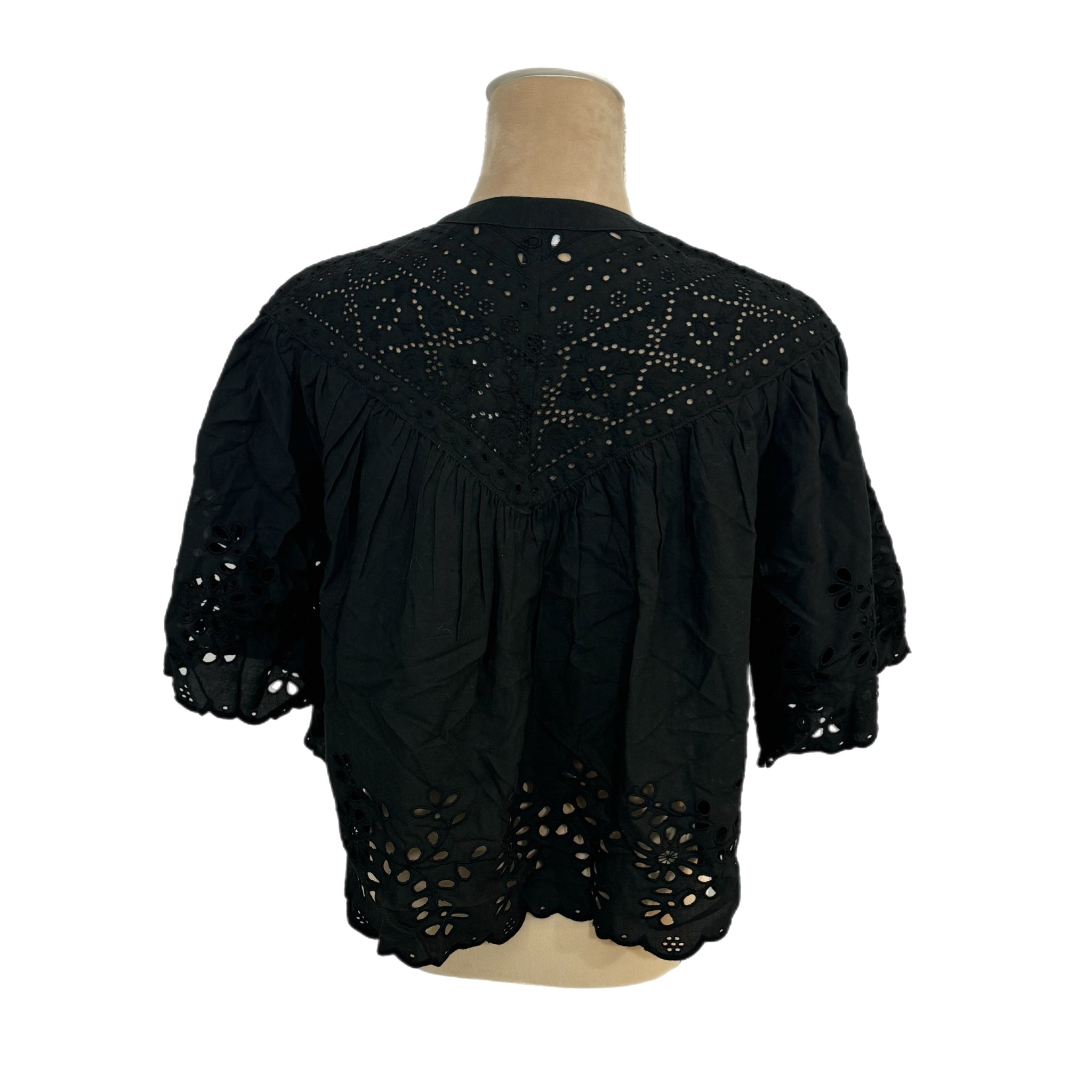 MADEWELL Women's Black Eyelet Cotton Sz S Swing Top Scalloped Hem Blouse New
