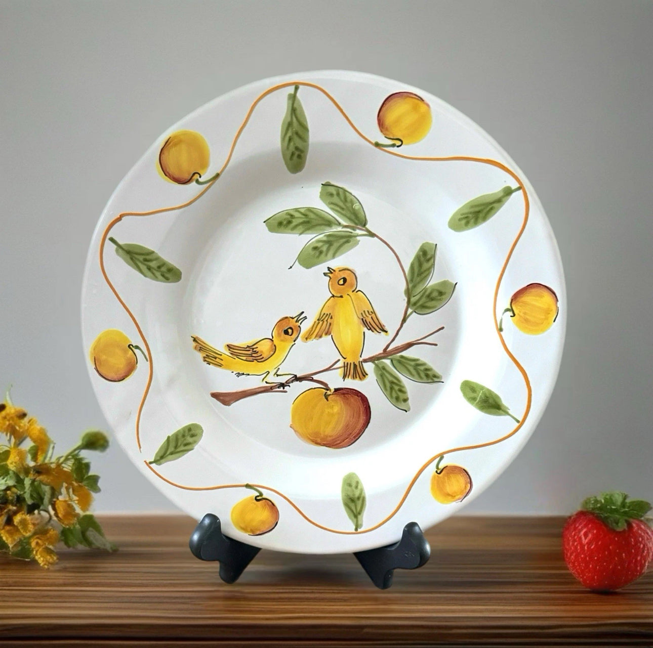 Lillian Vernon Made In Italy Yellow Birds Ceramic Decor Plate Painted Italian 9”