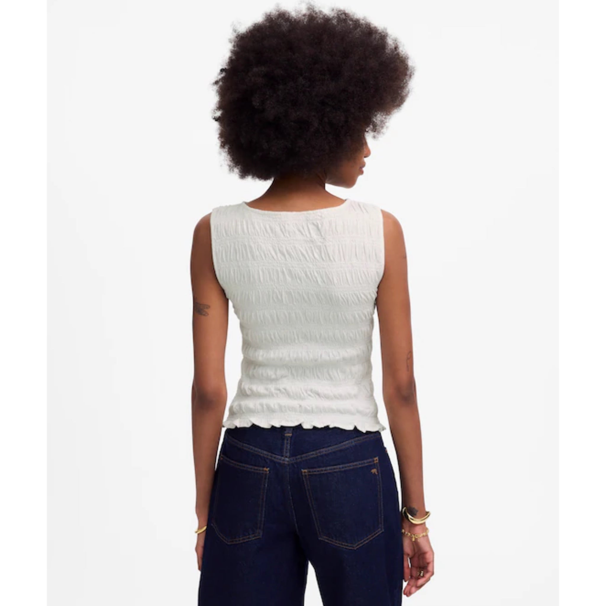 Madewell Smocked Boatneck Tank Linen Blend Women’s Sz L Coastal Chic New