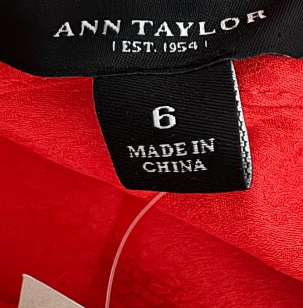 Ann Taylor Crimson Red Blouse Button-Up Top Pleated NWT Sz 6 MSRP $98
