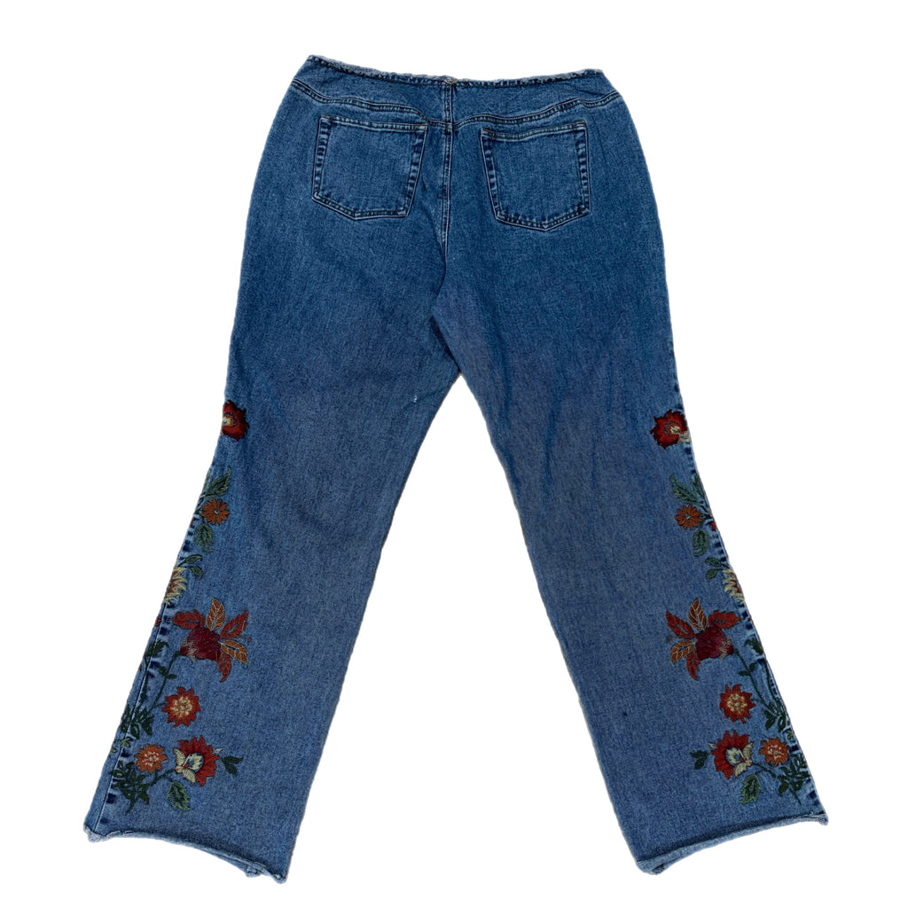 Vintage Venezia Embroidered Bootcut Jean Hippie Boho Flower Women’s Sz 14 Denim