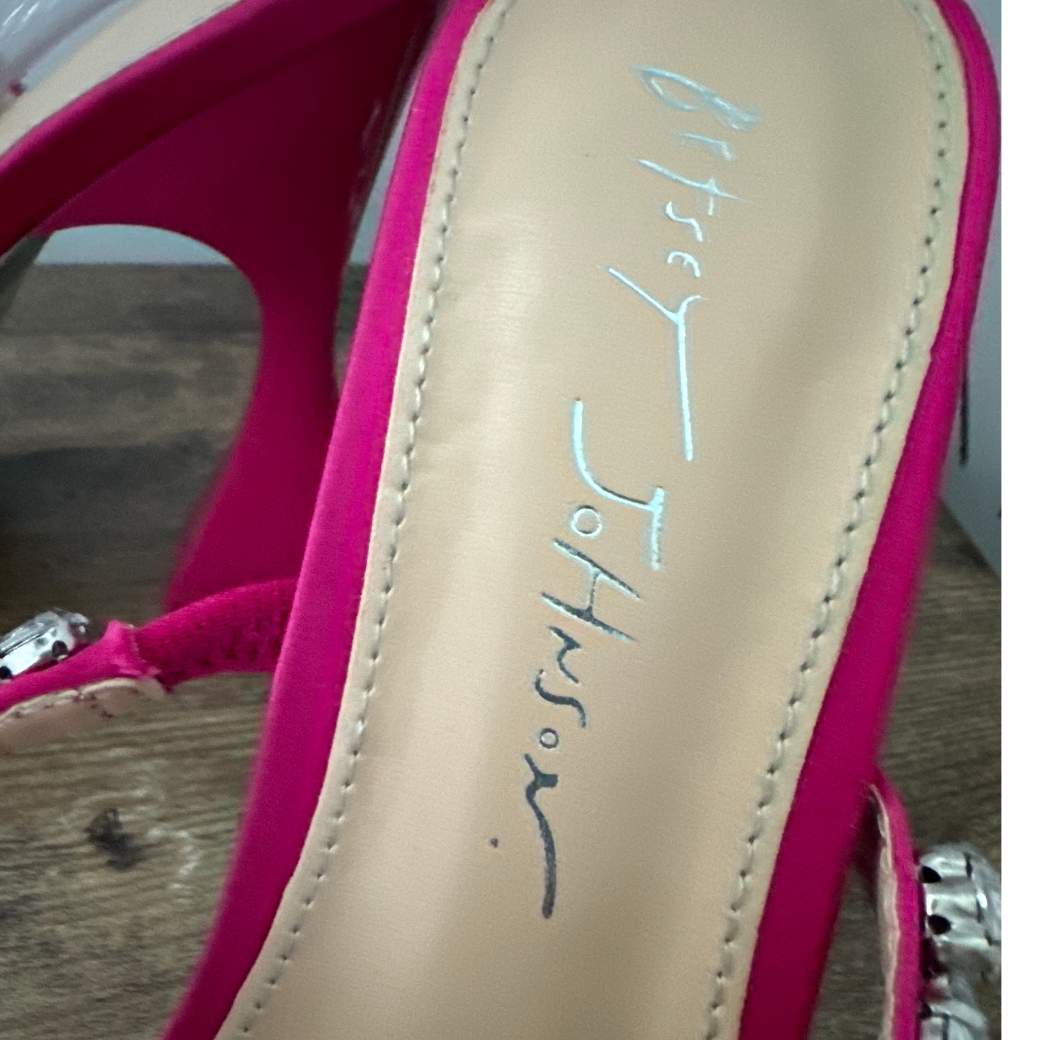 Betsey Johnson SB-Perry Women's Heels Pink Rhinestone Strap Blue Bottoms Sz 6.5