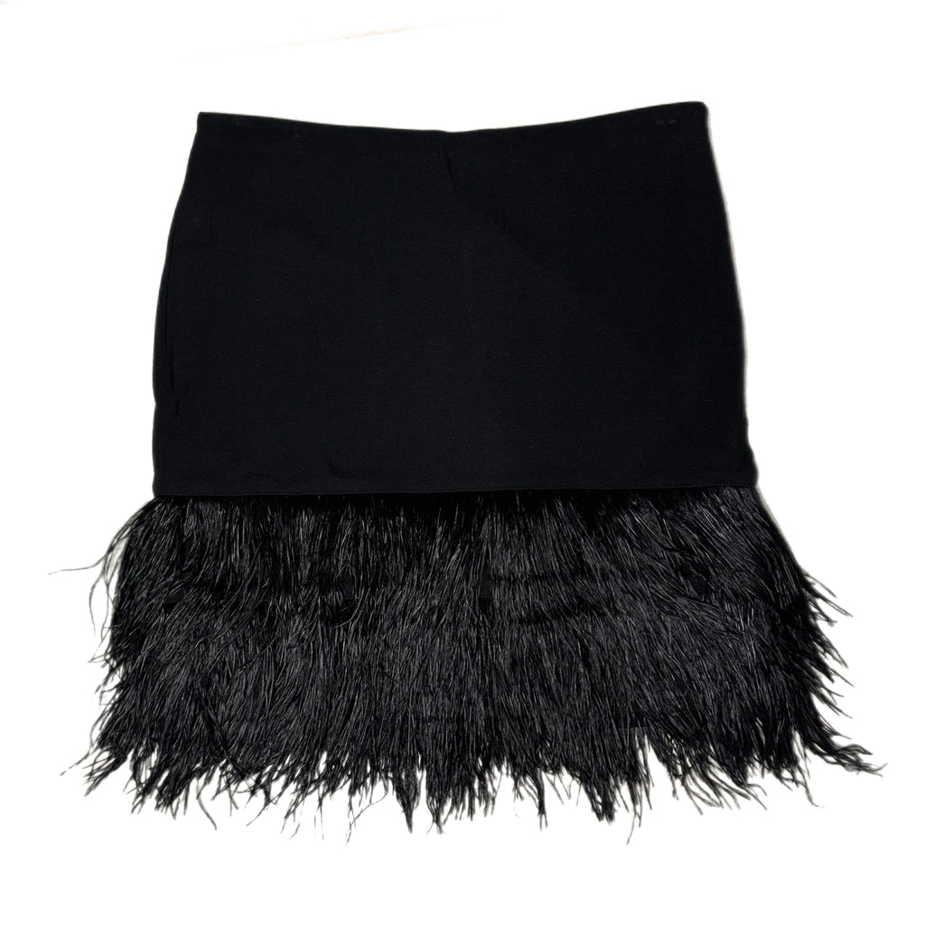 Ann Taylor Skirt Genuine Ostrich Feather Mini Black Ponte Women Sz 4 MSRP $298