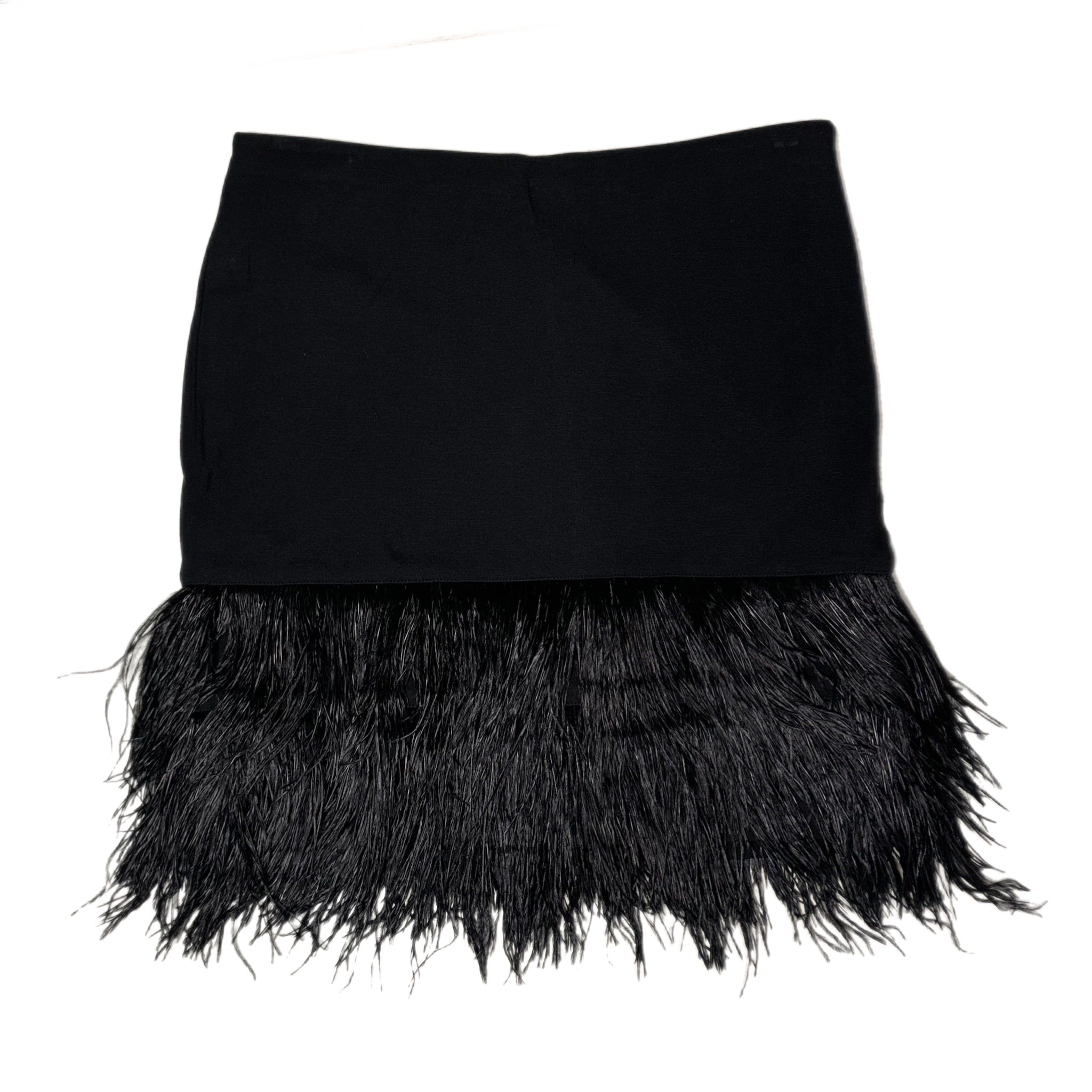 Ann Taylor Skirt Genuine Ostrich Feather Mini Black Ponte Women Sz 4 MSRP $298