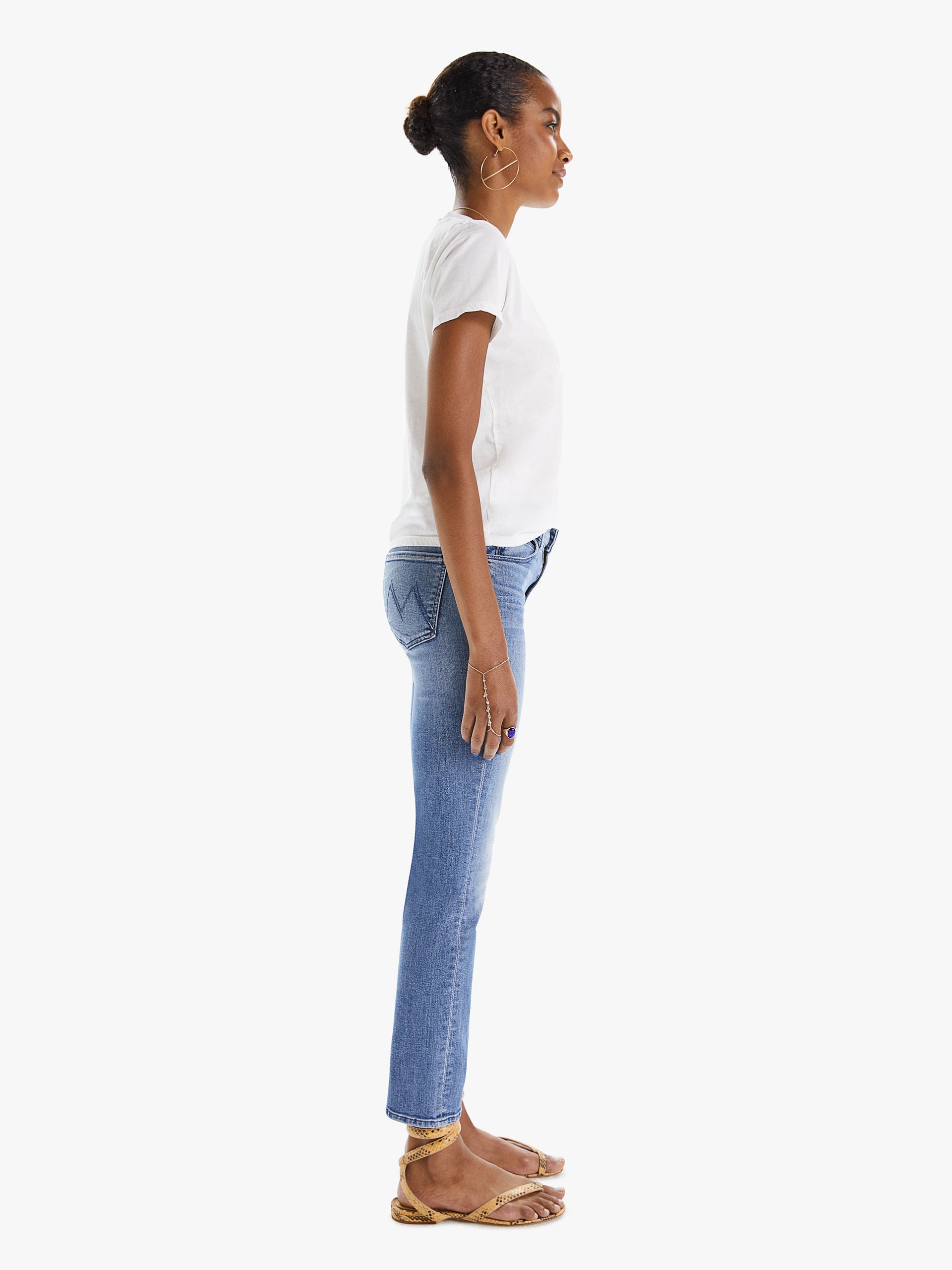 MOTHER Jeans Sz 32 Mid Rise Straight Ankle Denim We The Animals Wash 90s Dazzler
