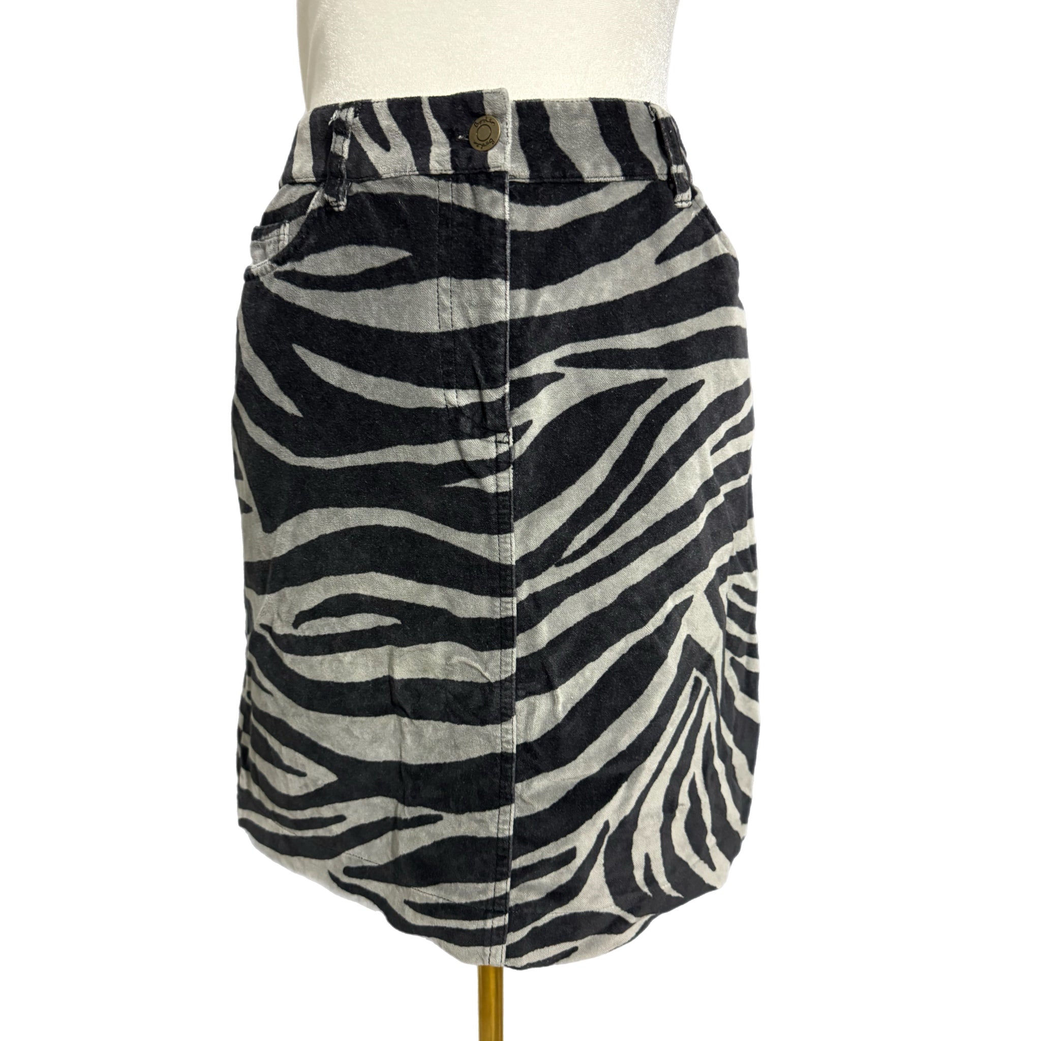 Boden Velvet Womens Sz 8 Zebra Print Skirt Mod Cotton Black Gray Mini Pencil