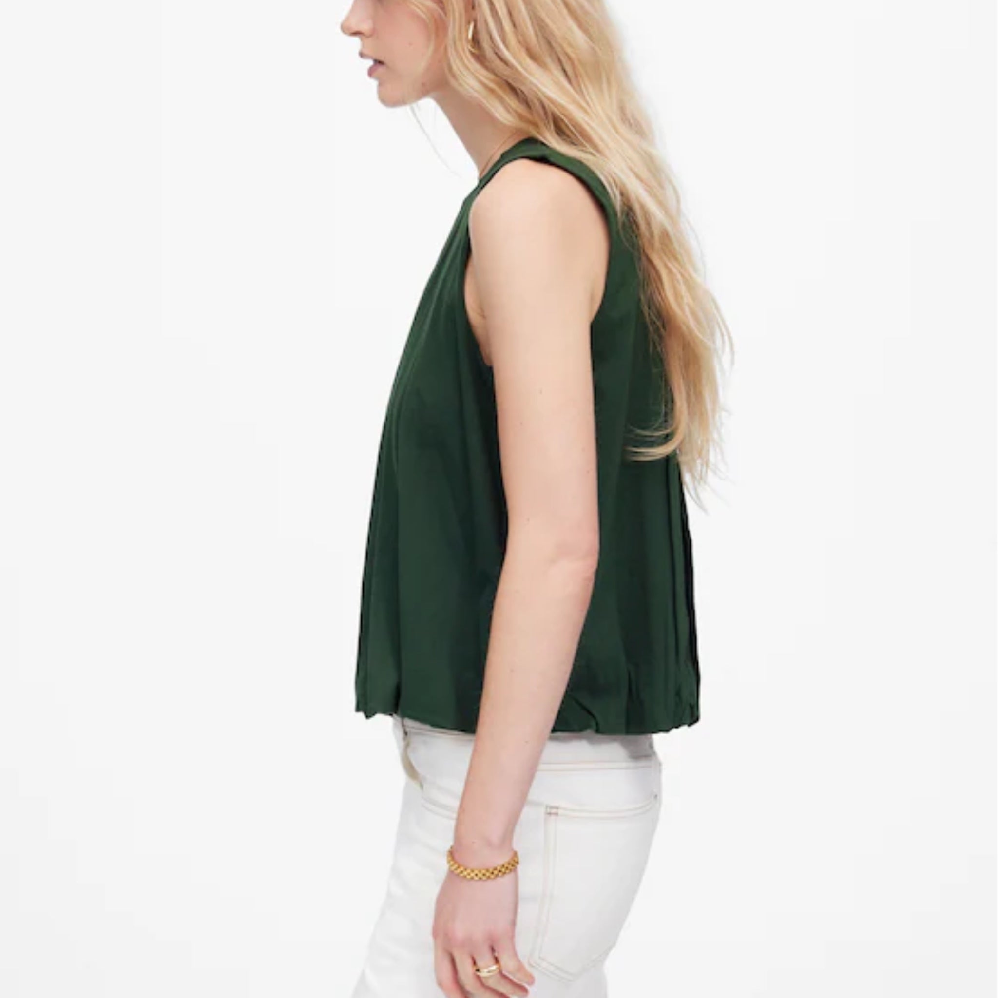 MADEWELL Sleeveless Crewneck Bubble Tank Top Sz XXS (Fits XS) Green Pleated New