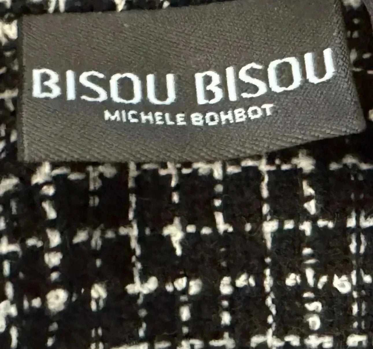 BISOU BISOU Michelle Bohbot Black & White Tweed Blazer Jacket Sz 6 Small