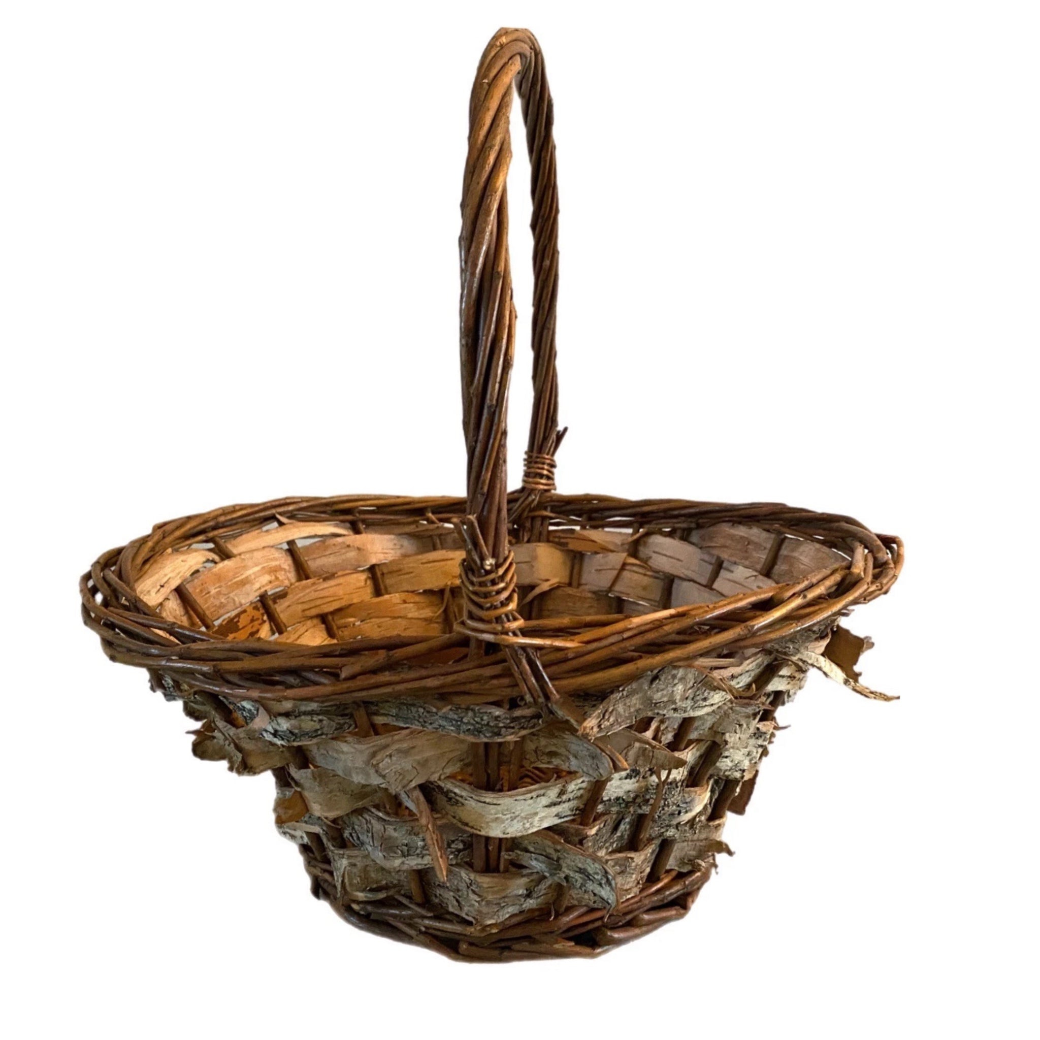 Woven Wicker Birch Bark Basket Country Farmhouse Lodge Cabin Decor Rustic