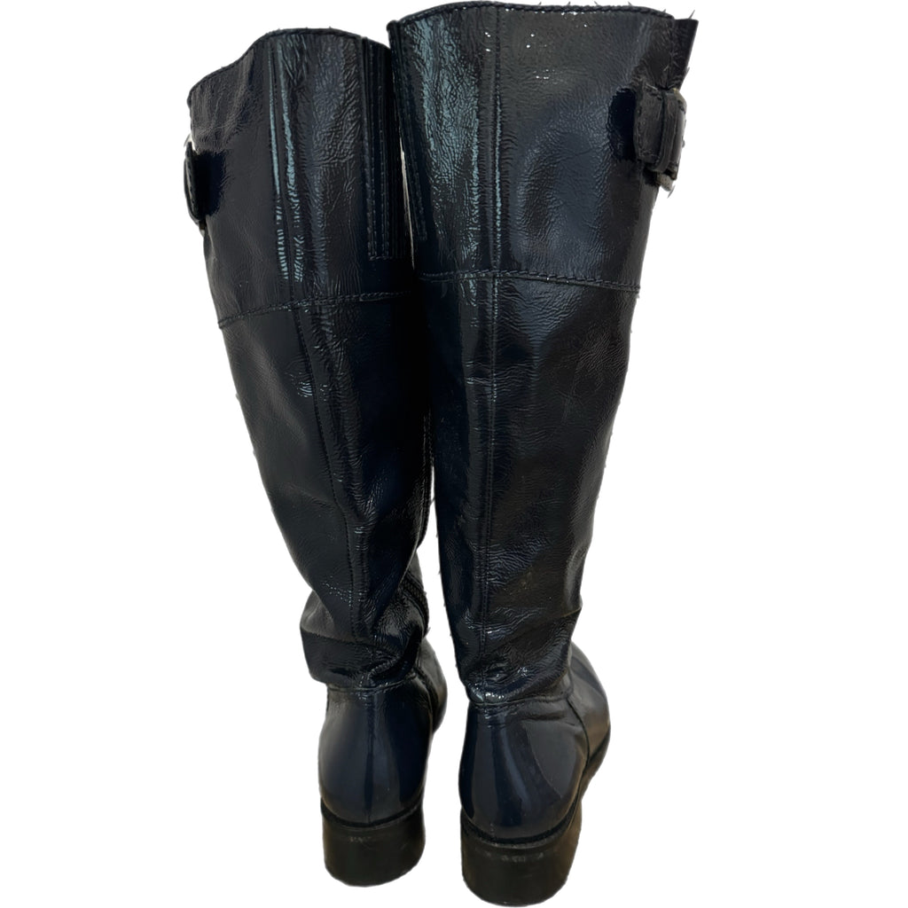 BODEN Genuine Leather Knee High Boots In Classic Navy US Sz 6.5 Made in Brazil